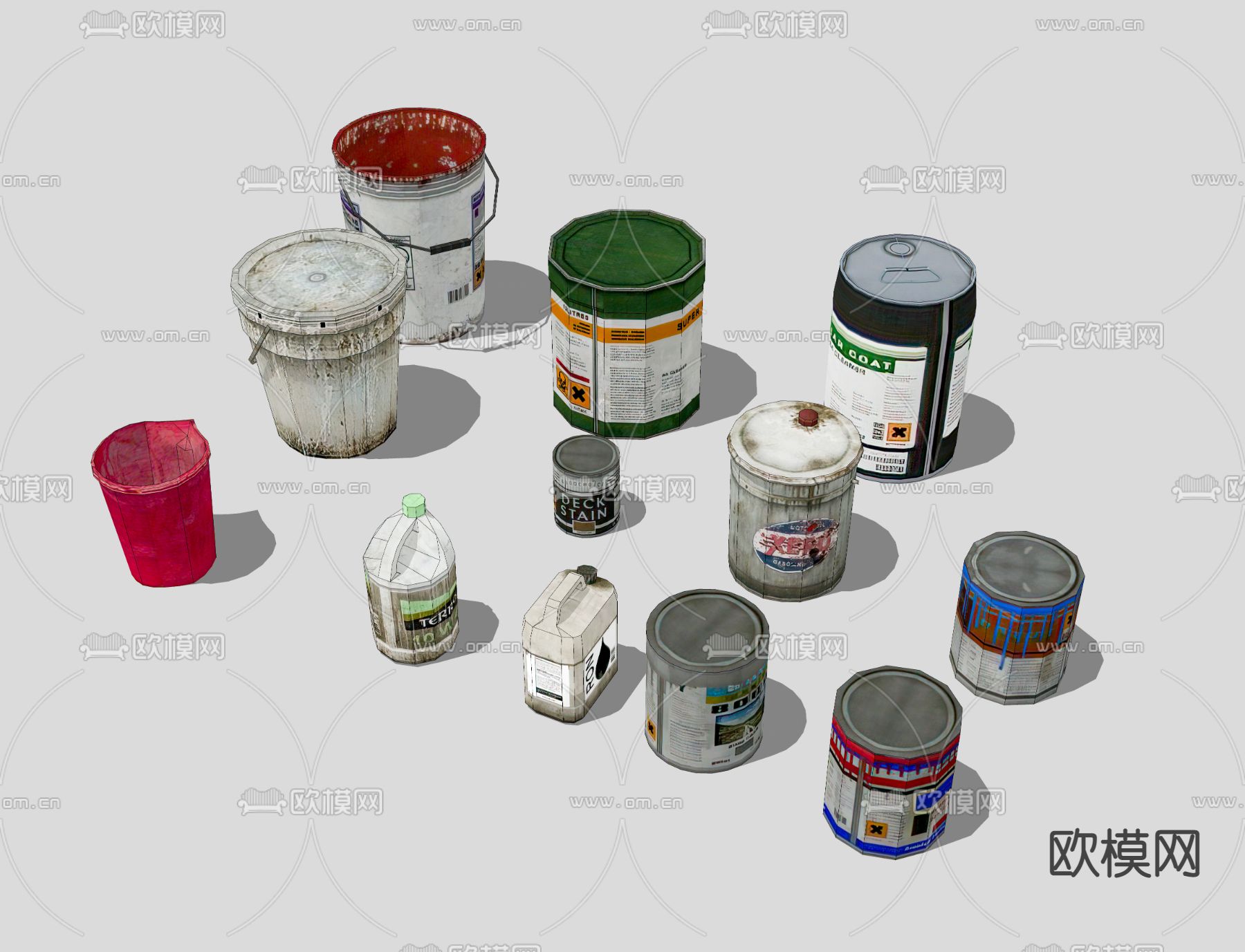 油漆颜料桶 塑料油漆桶 乳胶漆桶su模型下载（渲染图2）