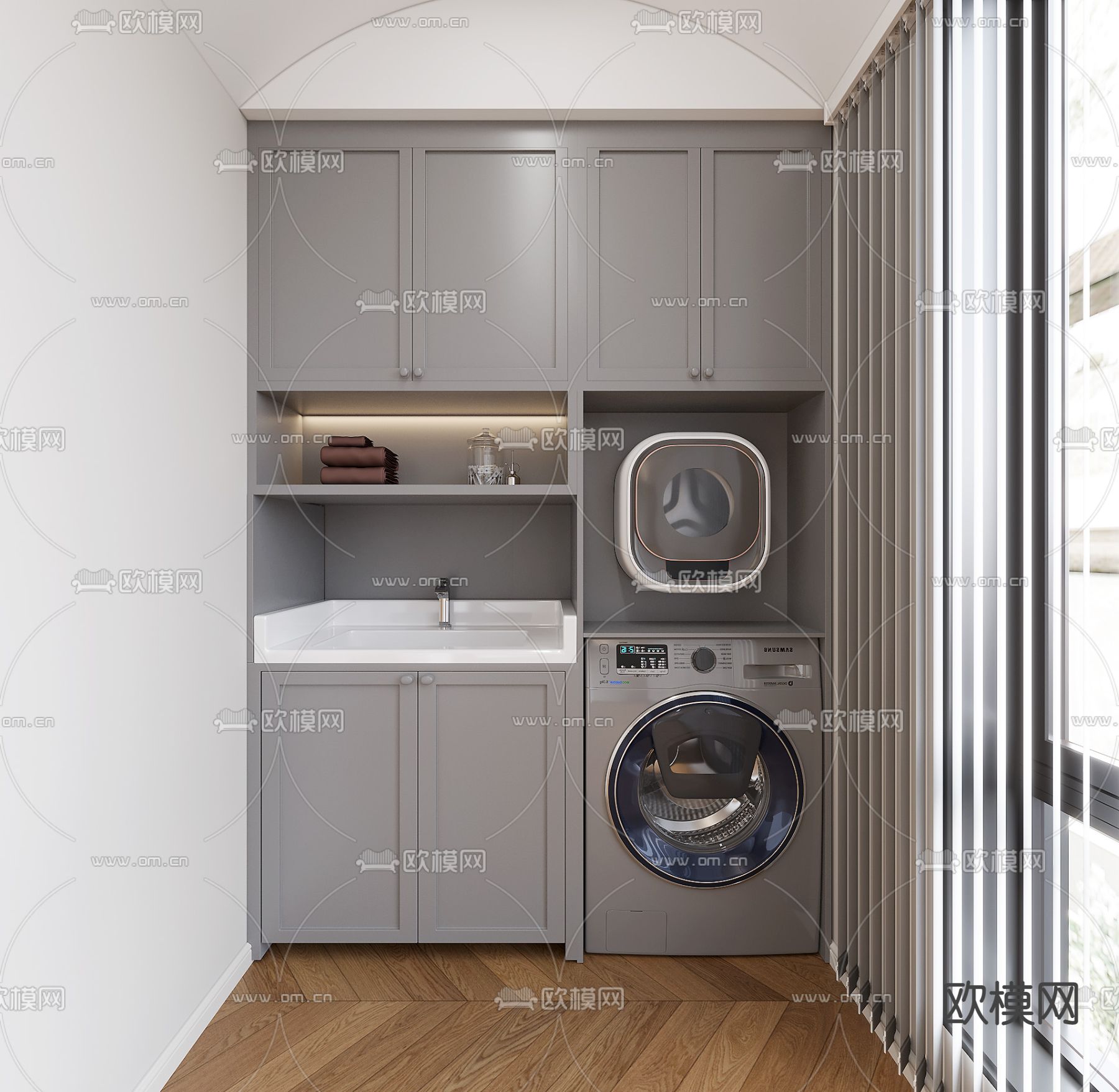 现代洗衣机房 阳台免费3d模型下载