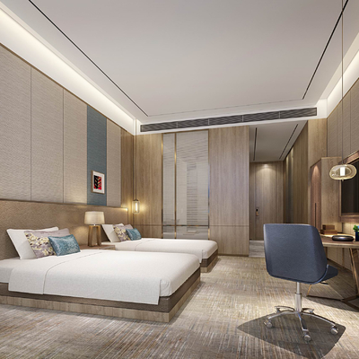  现代酒店双床客房su模型 