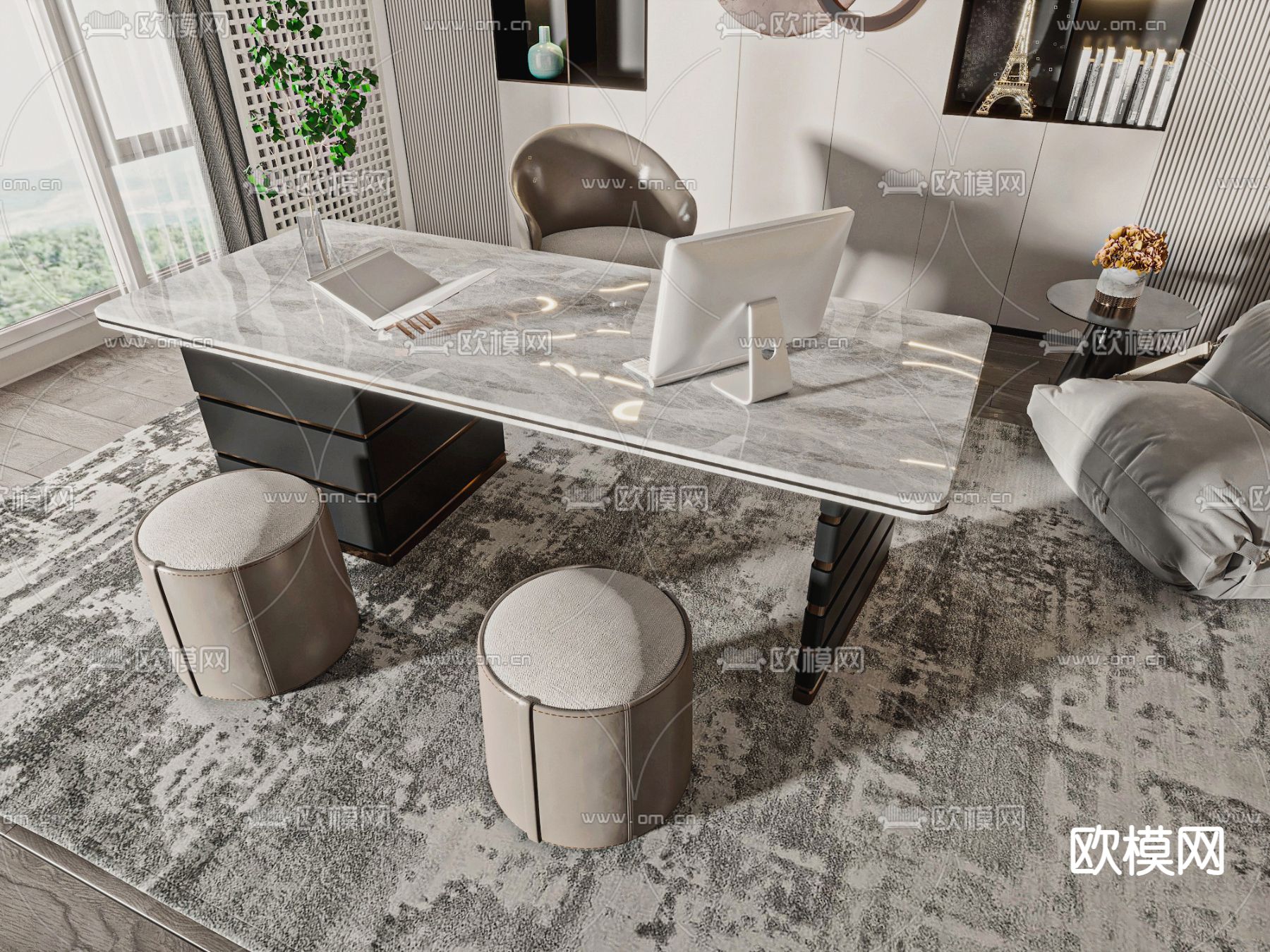 现代书桌椅3d模型下载