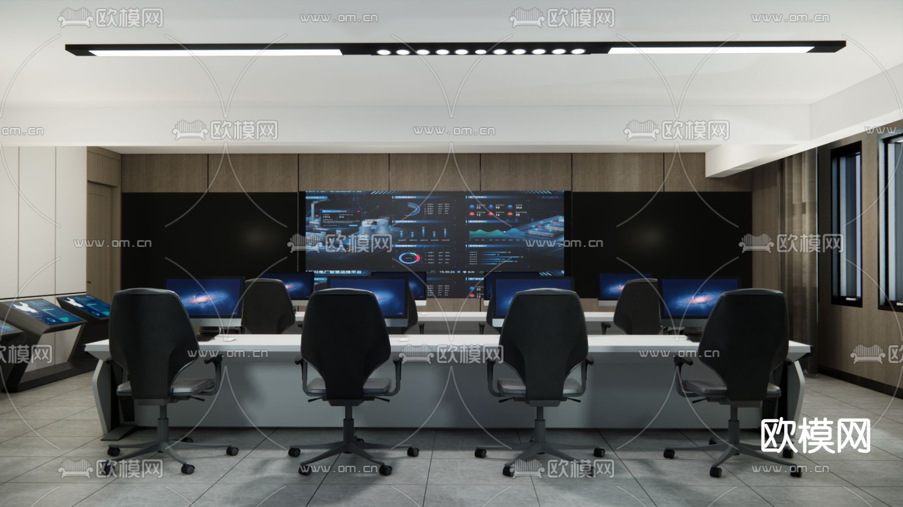 监控室 指挥室su模型下载（渲染图1）