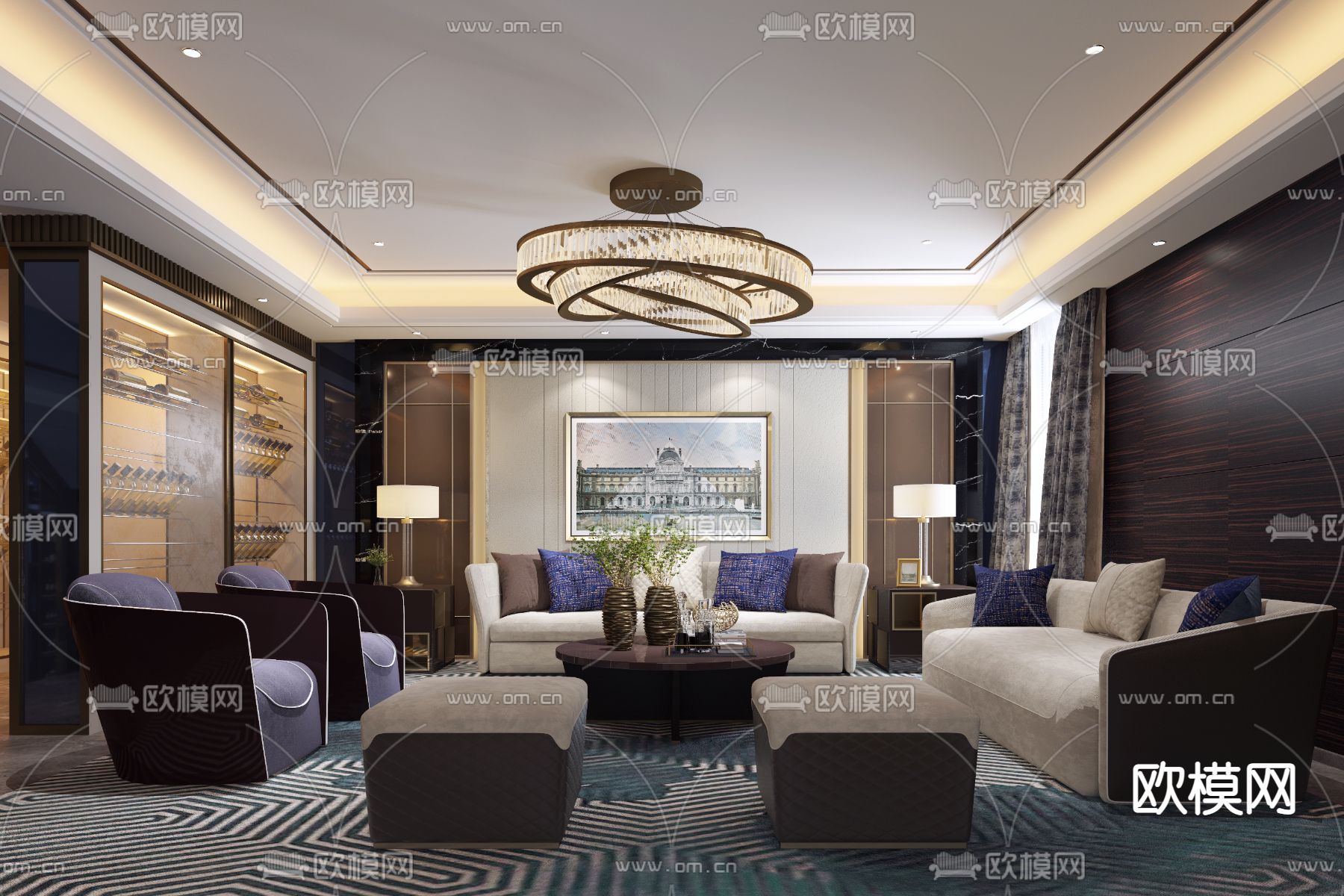 奥讯设计后现代宴客厅su模型下载