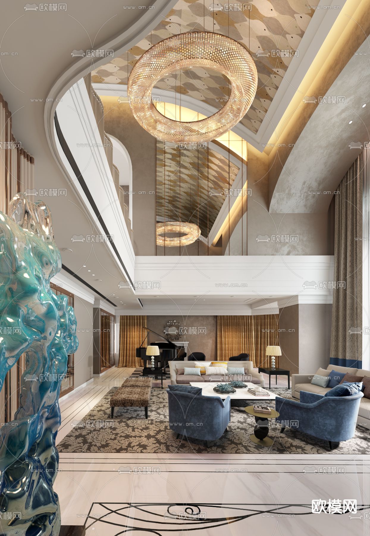 陈连武设计 新古典客厅su模型下载