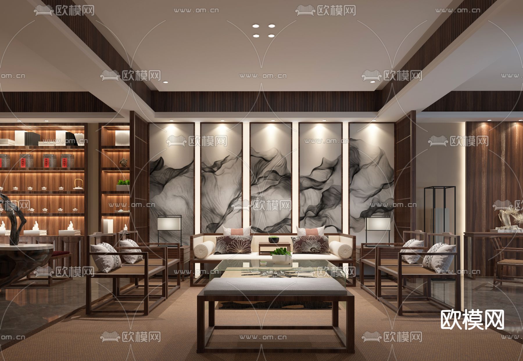 柏舍设计中式客厅SU模型下载