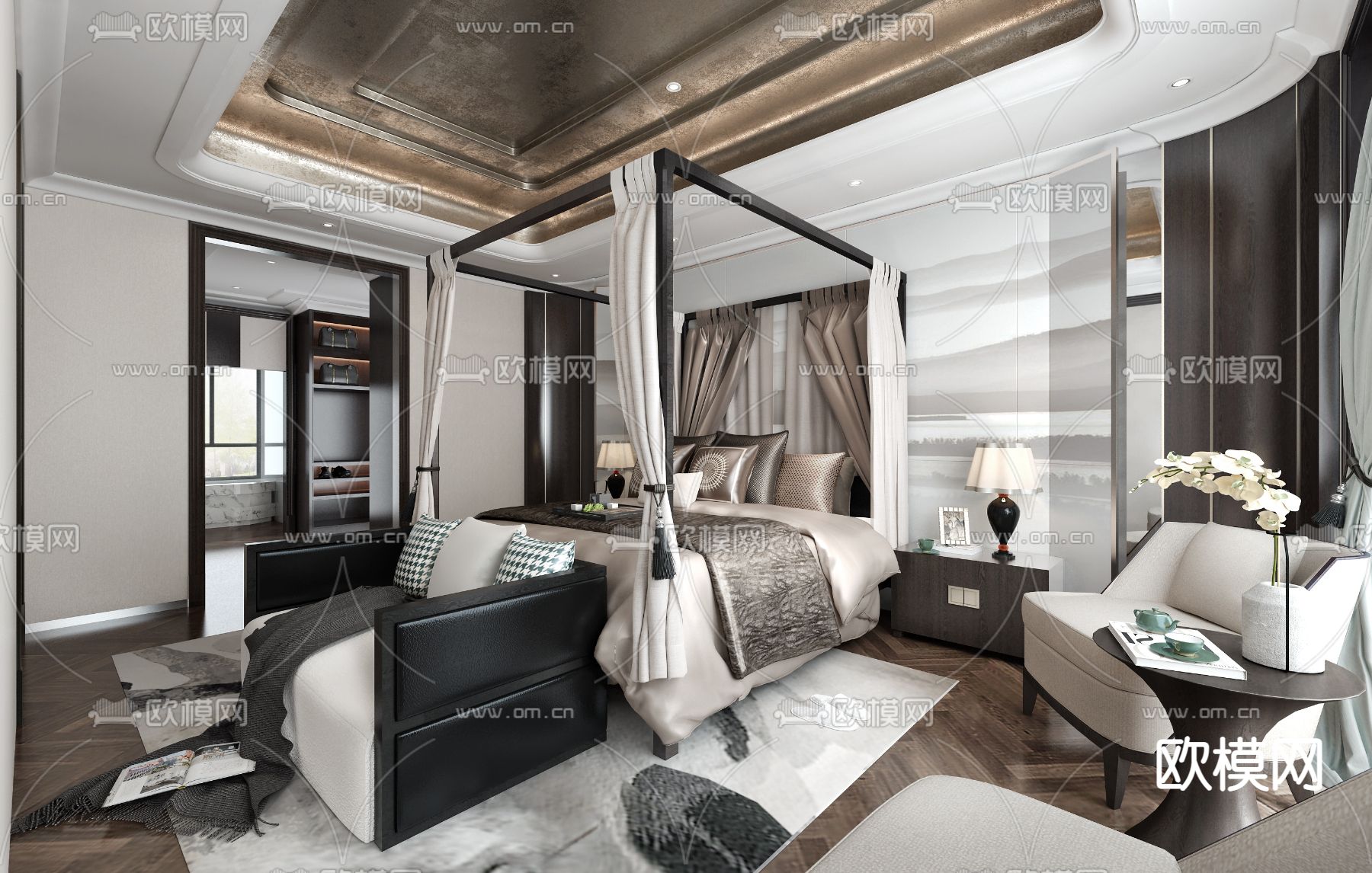 刘卫军新中式卧室SU模型下载