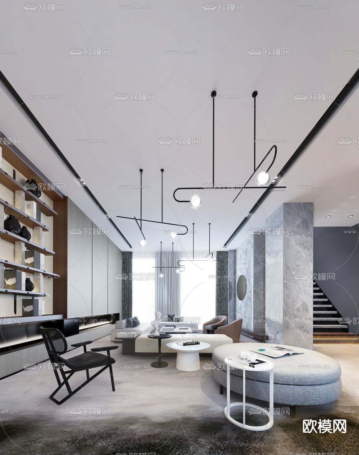 集艾设计 现代办公会客厅su模型下载