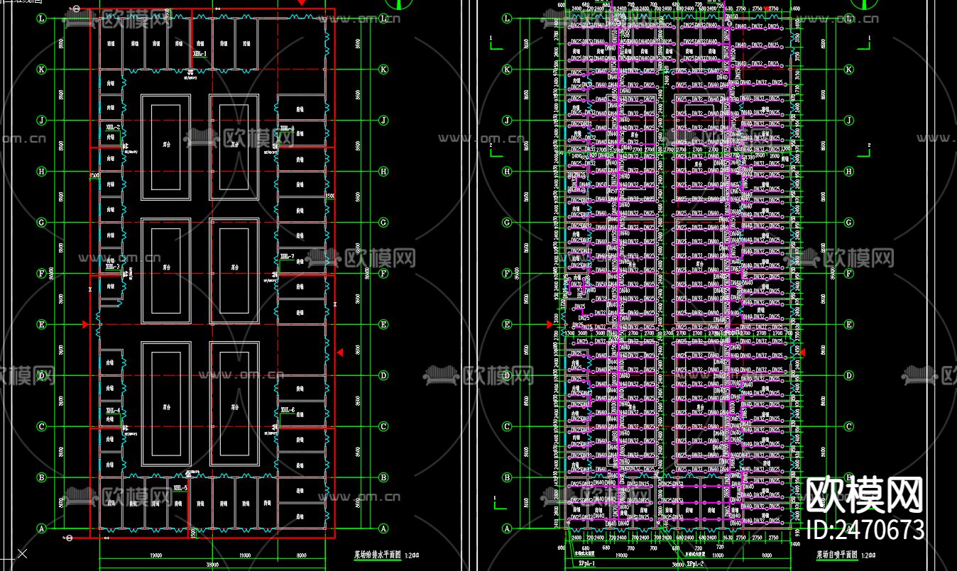 农贸市场给排水及水灭火CAD施工图下载（渲染图3）