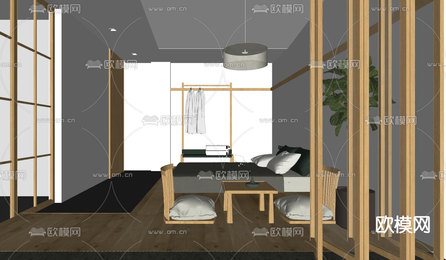 现代民宿酒店客房su模型下载（渲染图2）