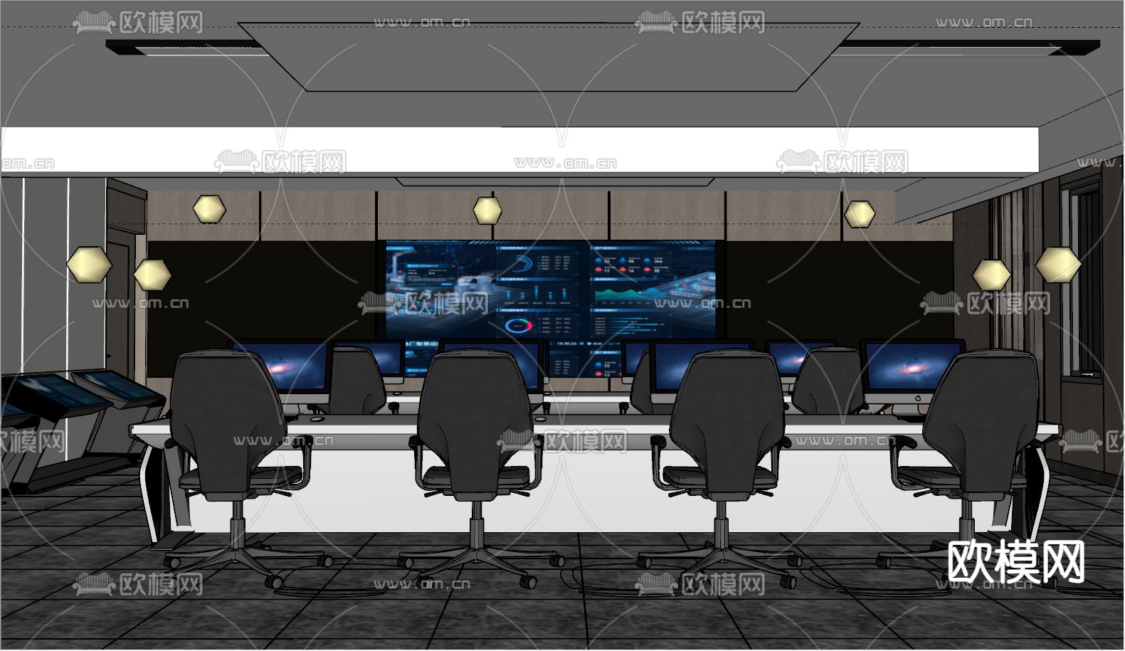 监控室 指挥室su模型下载（渲染图2）