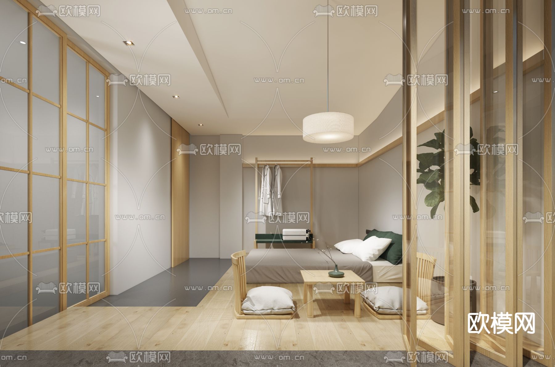 现代民宿酒店客房su模型下载（渲染图1）