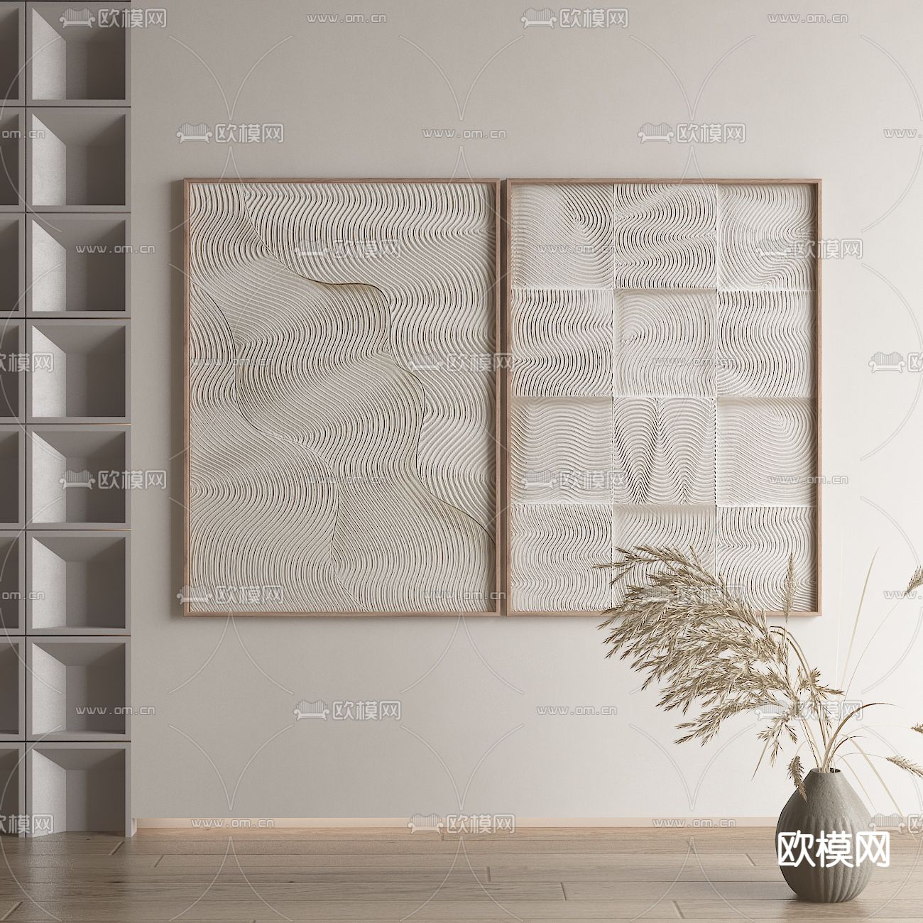 侘寂风肌理画 装饰画su模型下载（渲染图1）