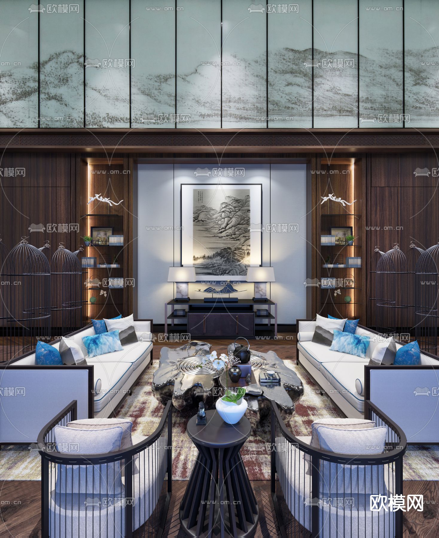 创时空设计-新中式售楼处休闲区SU模型下载