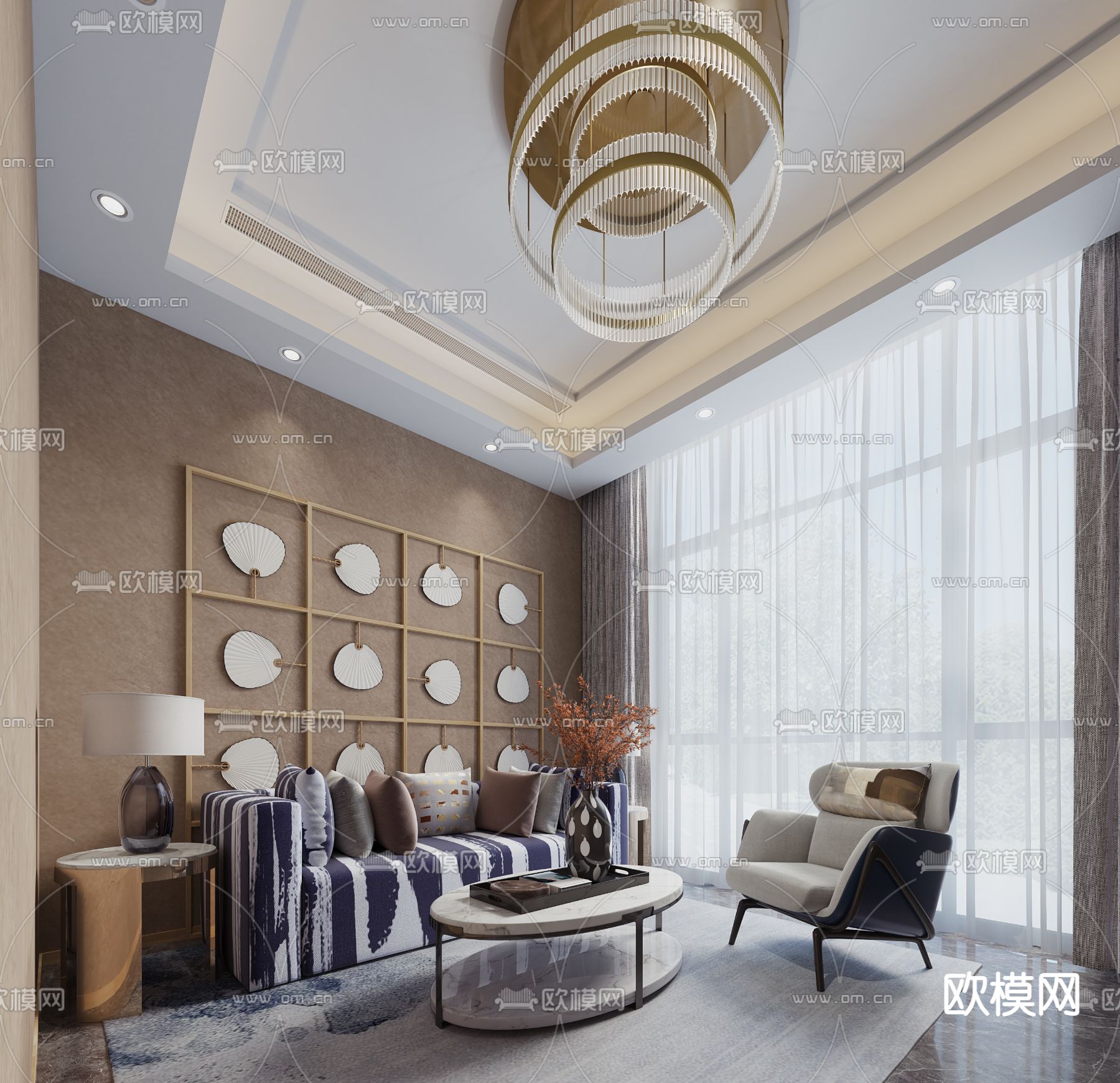 印象空间后现代客厅su模型下载