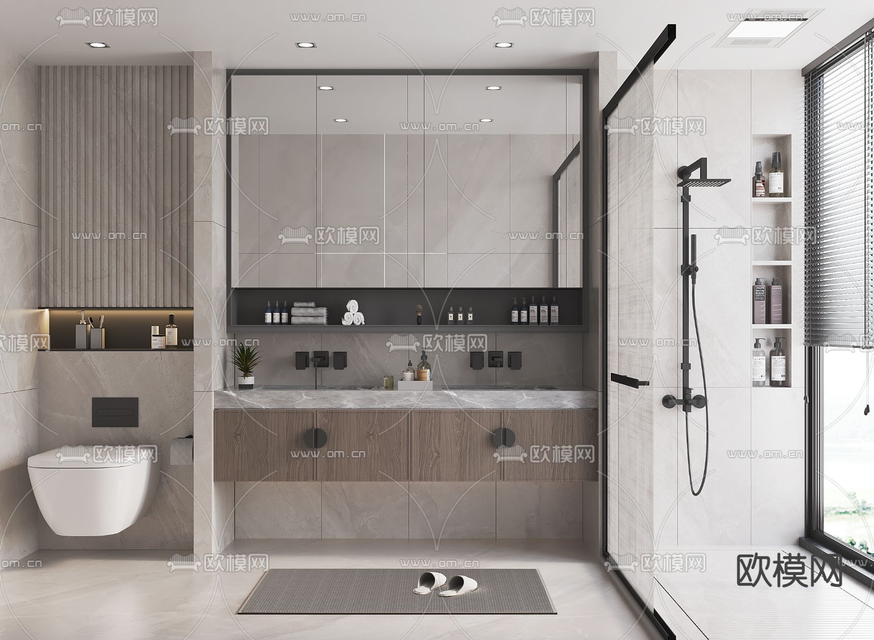 新中式卫生间 浴室su模型下载（渲染图1）