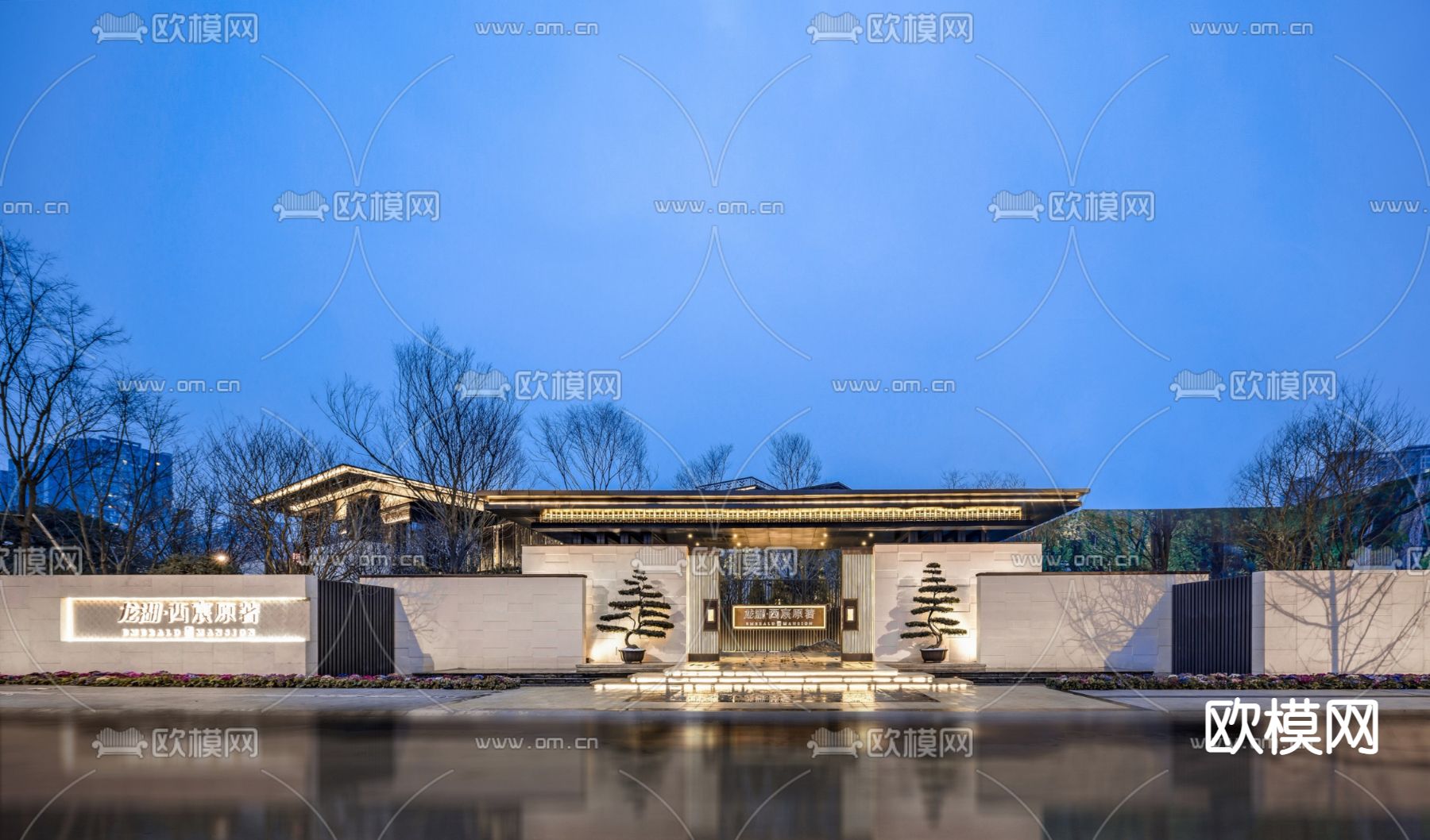 新中式龙湖售楼部外观su模型下载_ID12298271_sketchup模型下载-欧模网