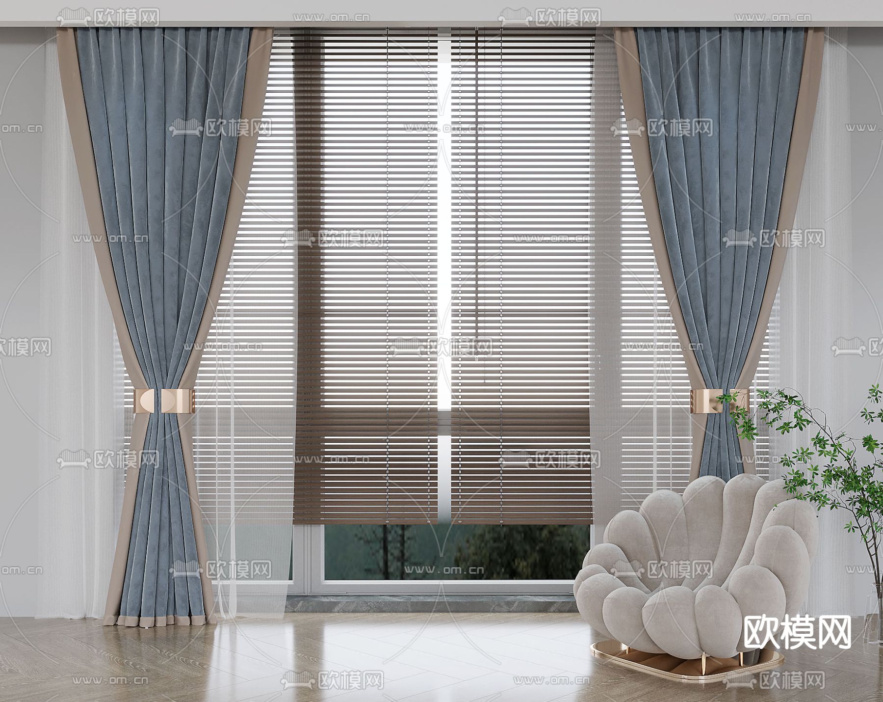 现代窗帘 窗纱免费3d模型下载