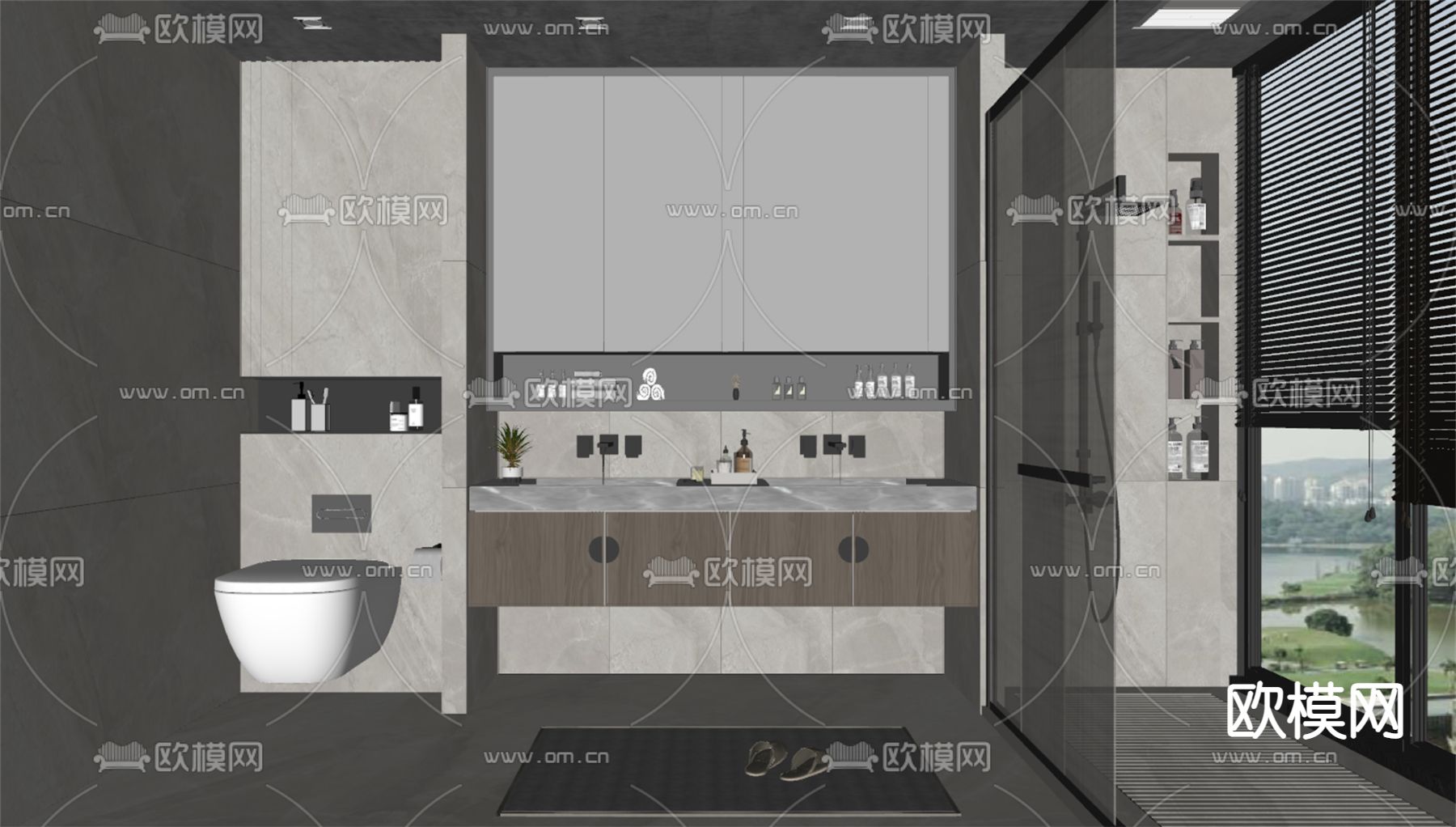 新中式卫生间 浴室su模型下载（渲染图3）