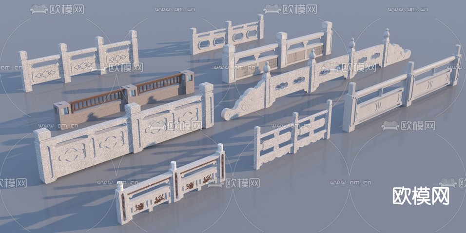中式栏杆护栏3d模型下载