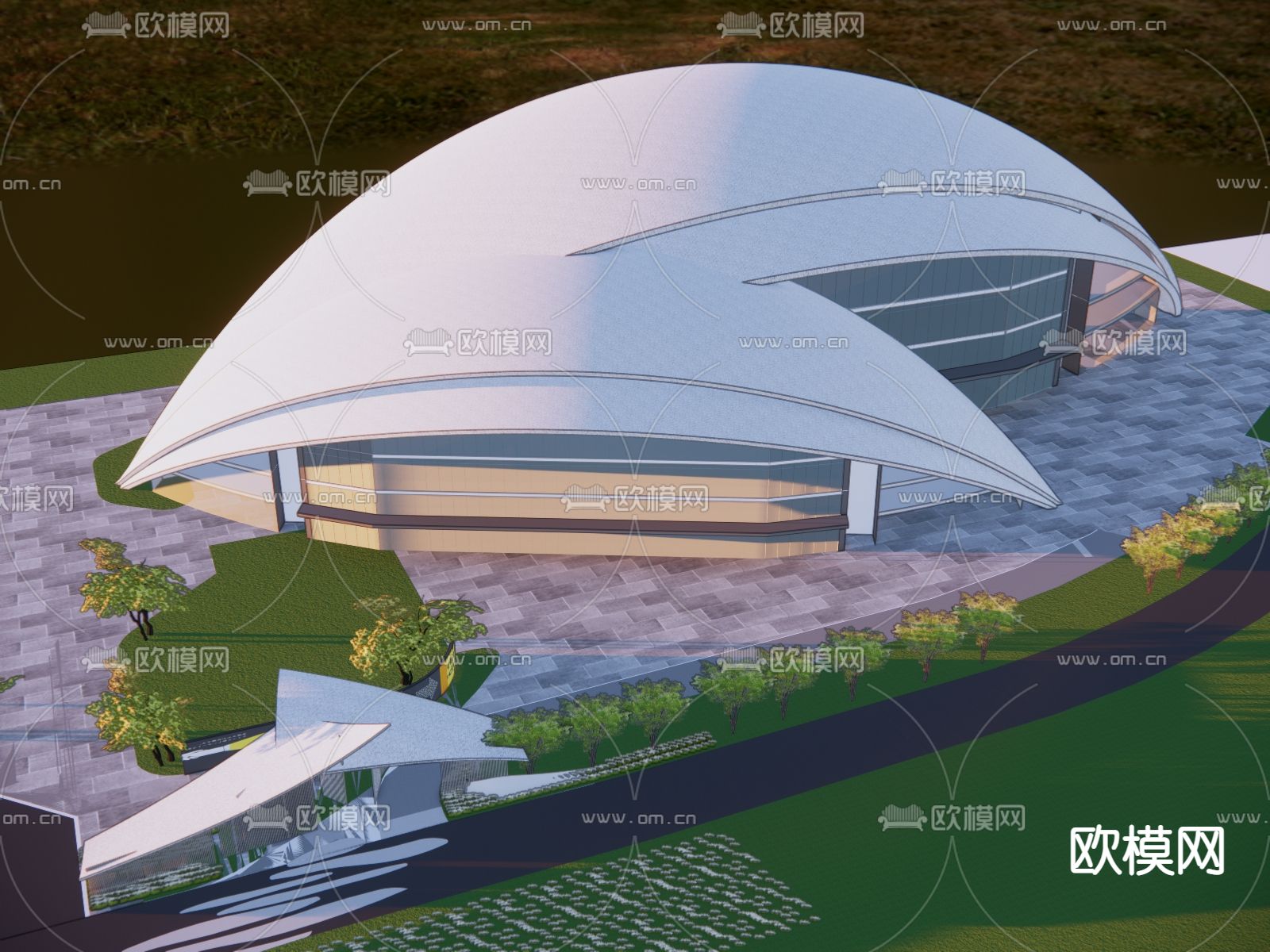现代户外体育馆外观su模型下载（渲染图4）