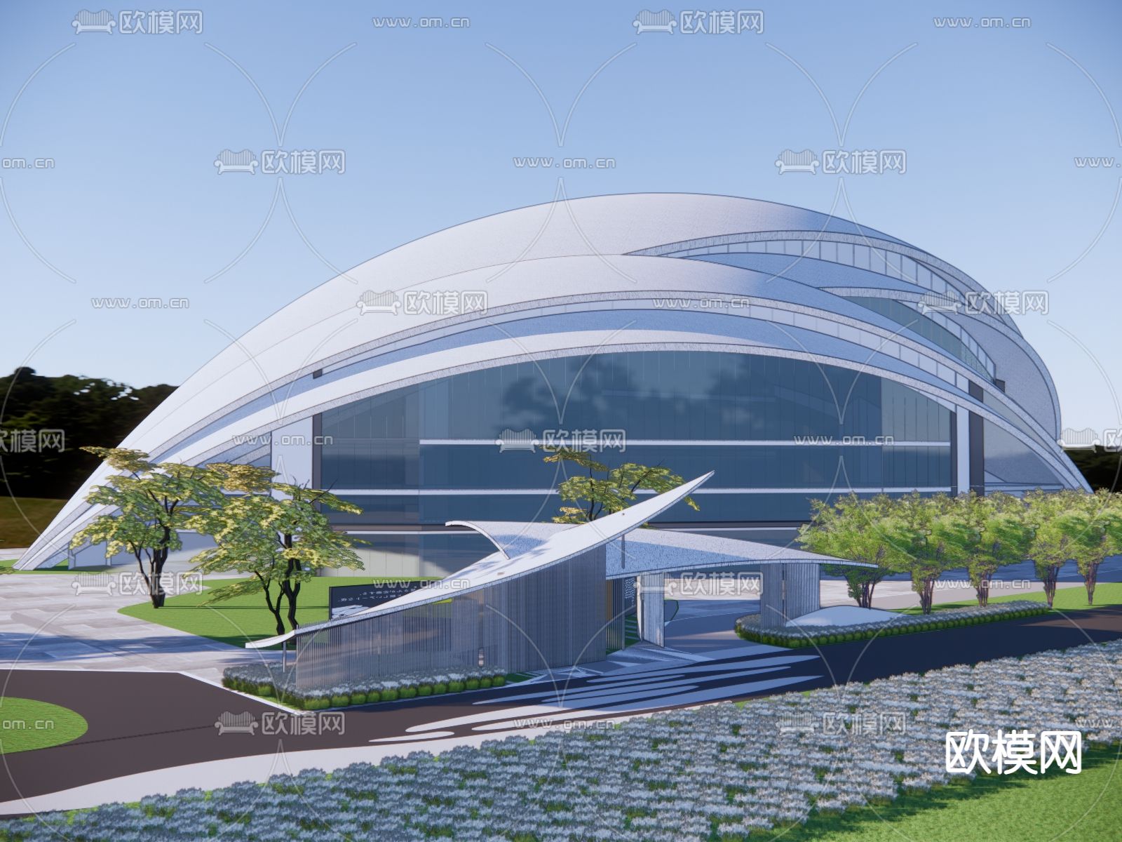 现代户外体育馆外观su模型下载（渲染图1）