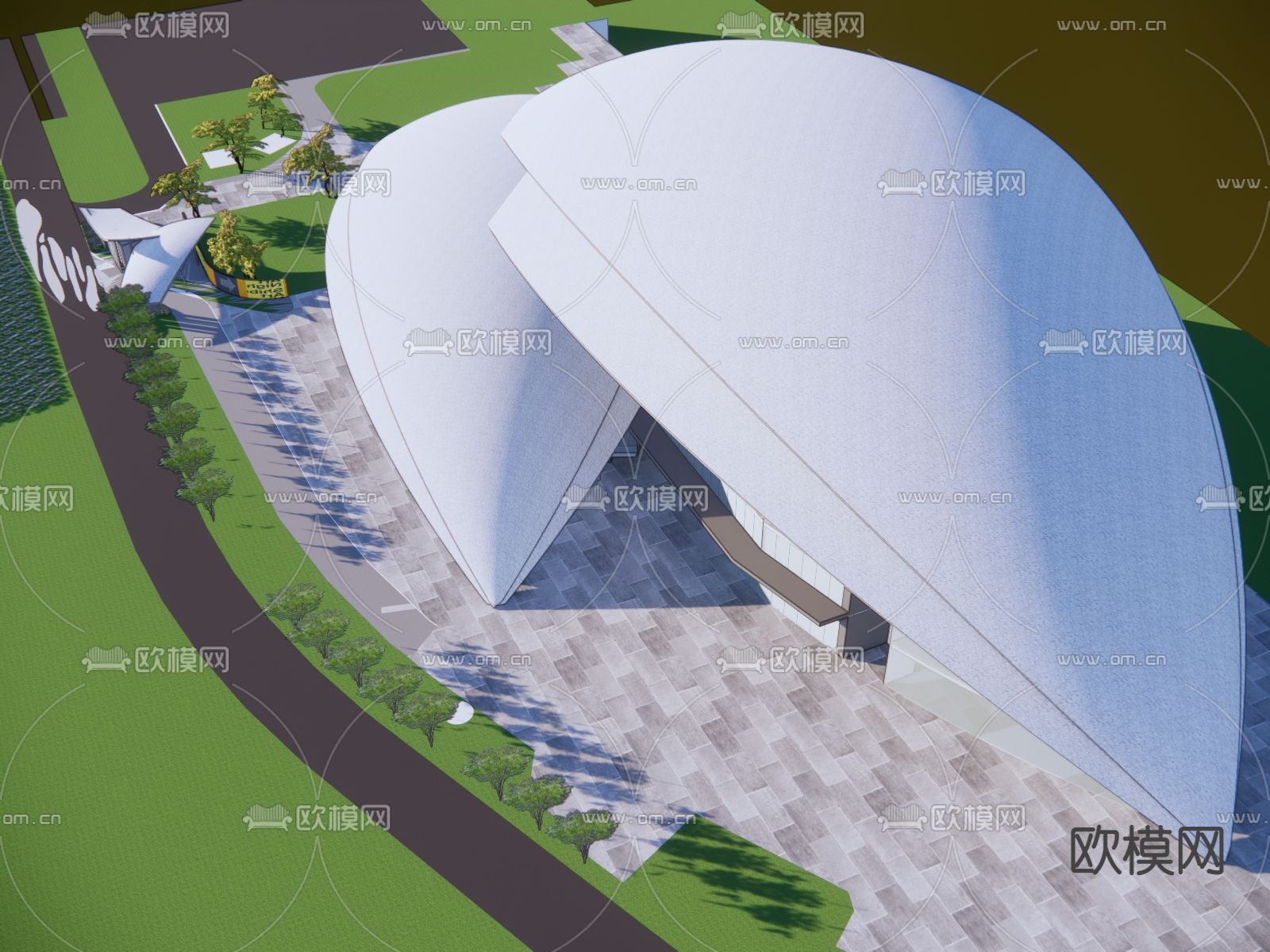 现代户外体育馆外观su模型下载（渲染图2）