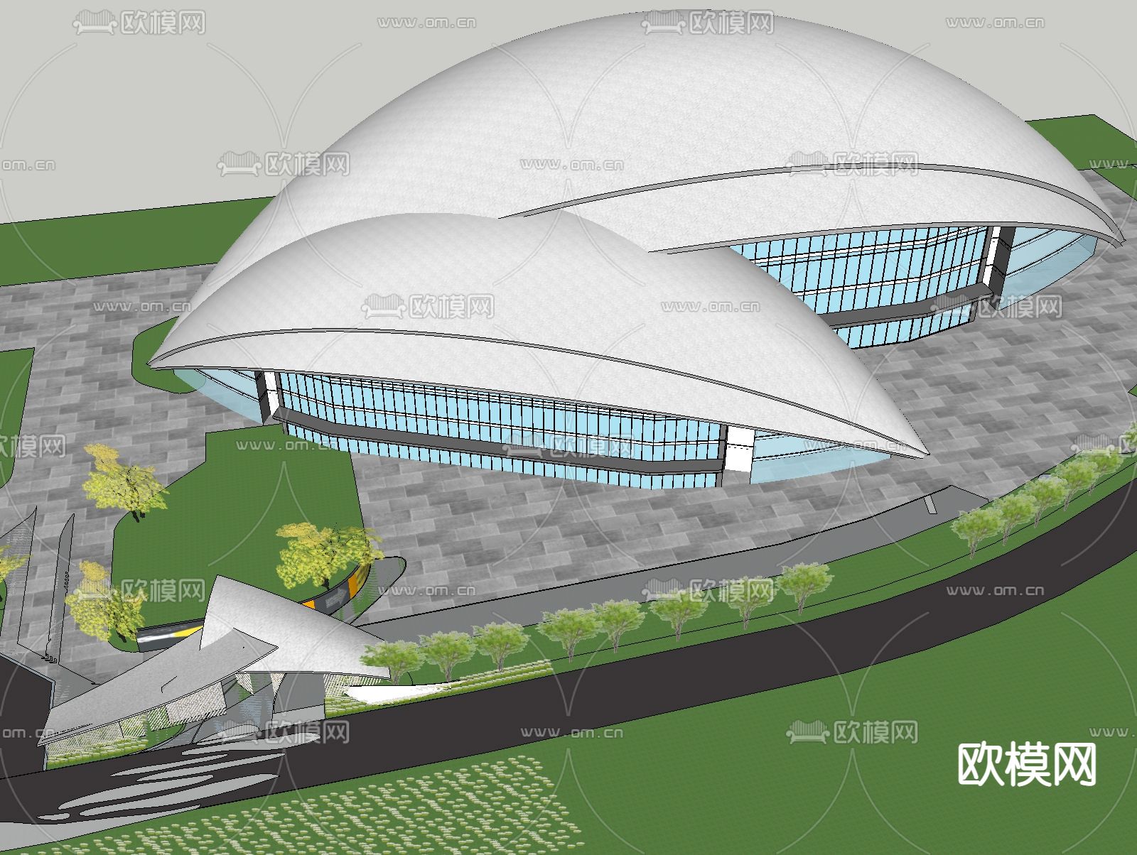 现代户外体育馆外观su模型下载（渲染图3）