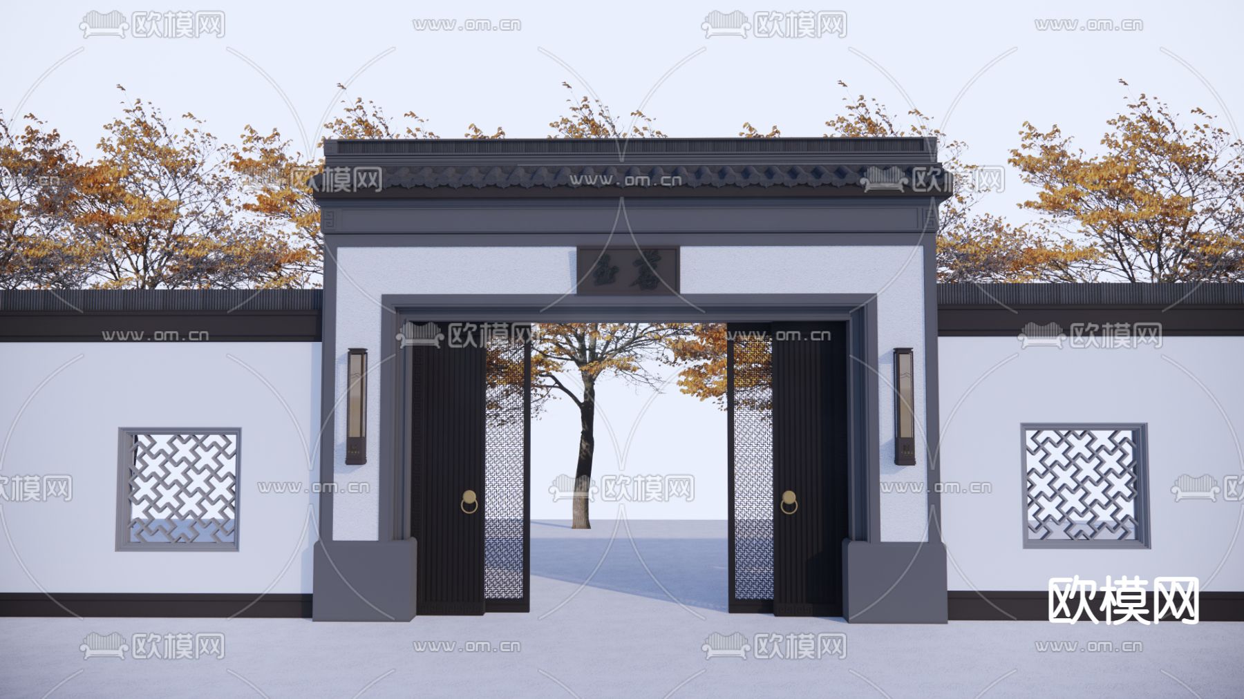 新中式别墅门 坊门 庭院门su模型下载_ID12298710_sketchup模型下载-欧模网