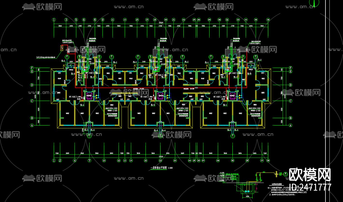 佳和世纪御园11号给排水及水灭火系统CAD施工图下载（渲染图4）
