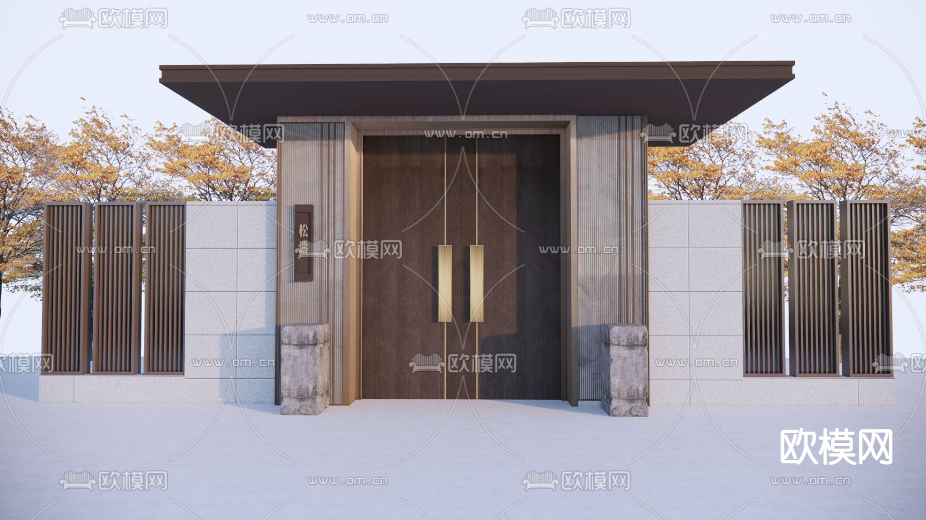 新中式别墅门 坊门 庭院门su模型下载_ID12298699_sketchup模型下载-欧模网