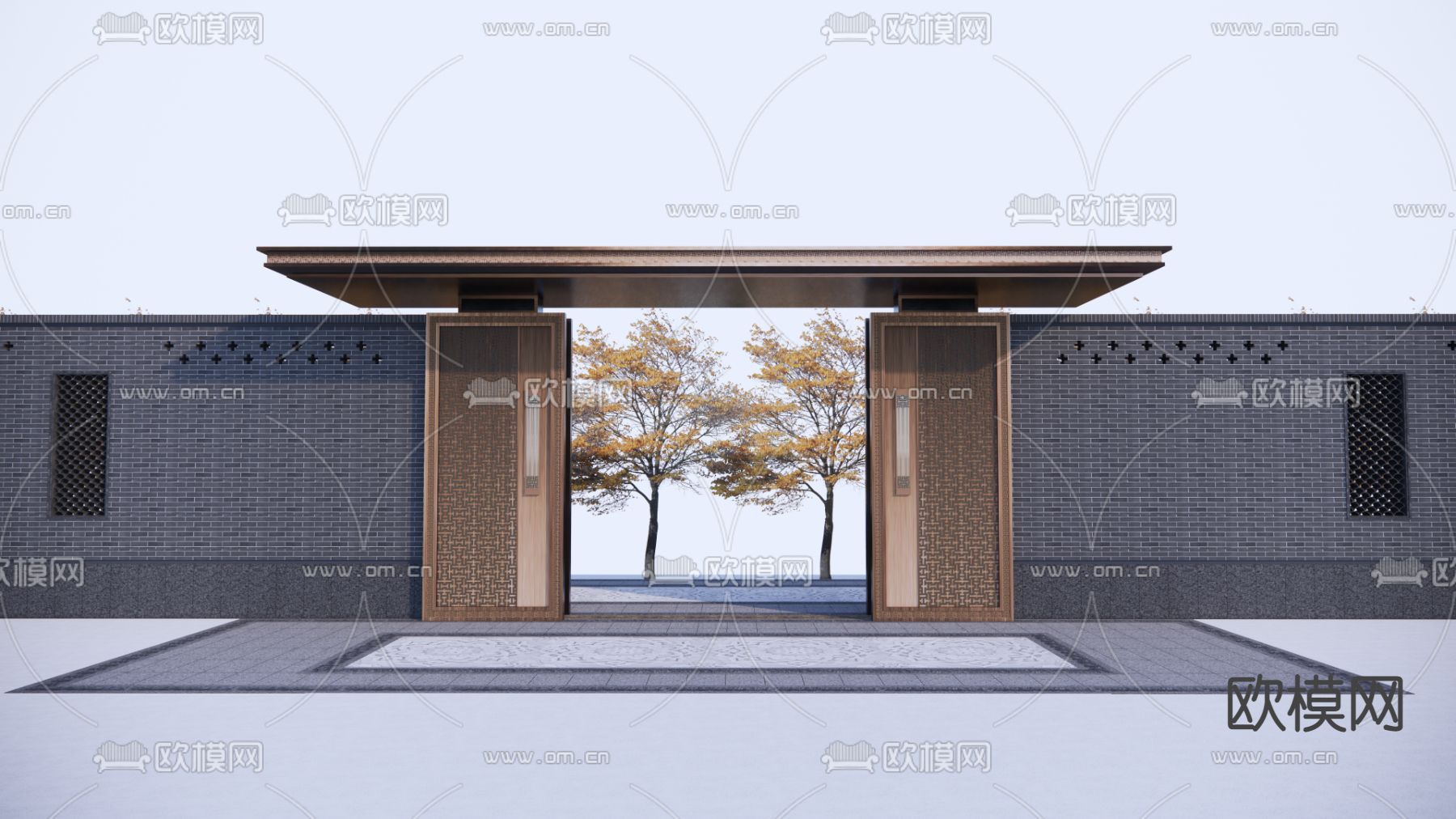 新中式别墅门 坊门 庭院门su模型