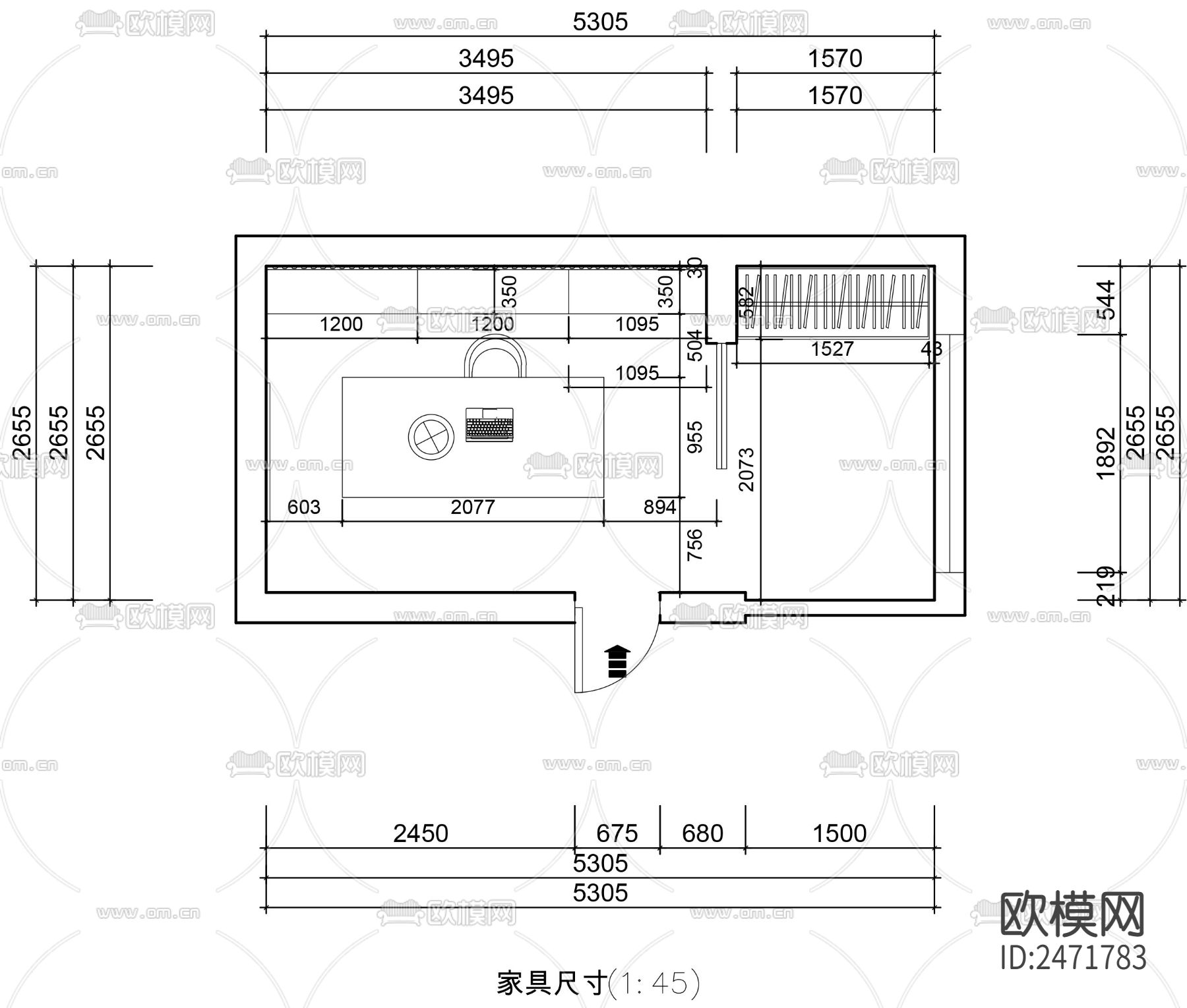书房设计方案CAD施工图下载（渲染图5）