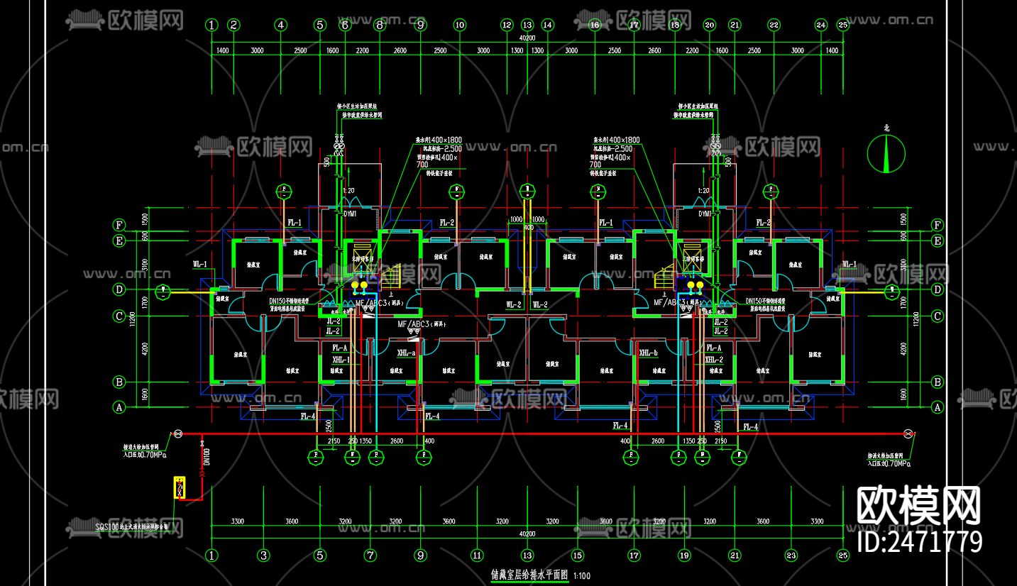 楼尚新苑7号楼给排水及水灭火系统CAD施工图下载（渲染图4）