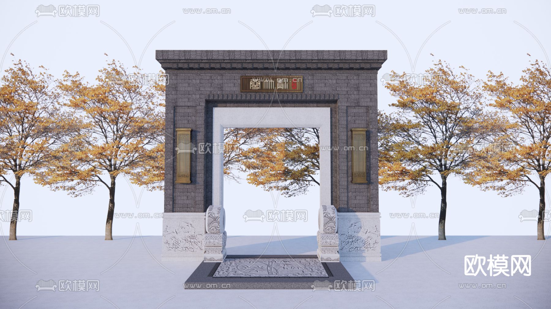 新中式别墅门 坊门 庭院门su模型下载_ID12298713_sketchup模型下载-欧模网