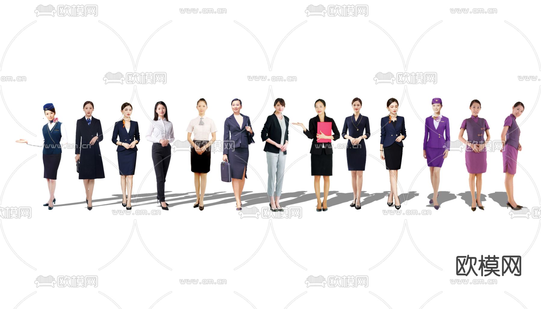 2D空乘销售服务员人物 女人 美女su模型下载