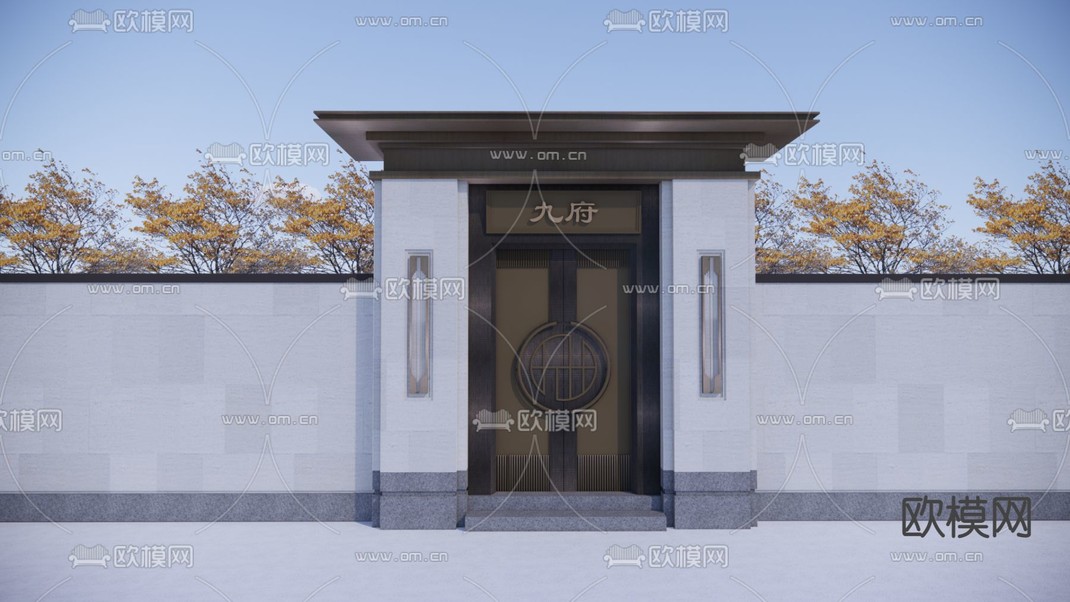 新中式别墅门 坊门 庭院门su模型下载_ID12298678_sketchup模型下载-欧模网