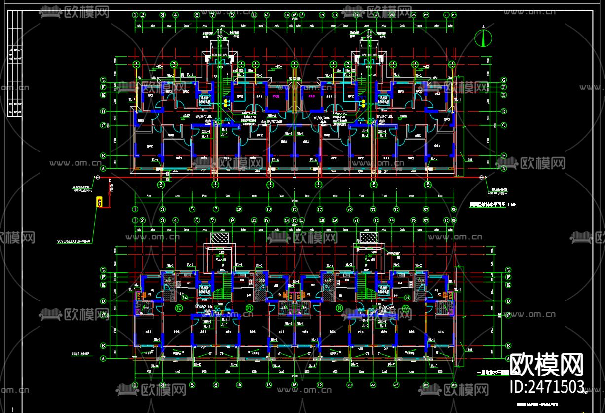 界集镇鸿润雅居区9号楼给排水及水灭火系统CAD施工图下载（渲染图4）