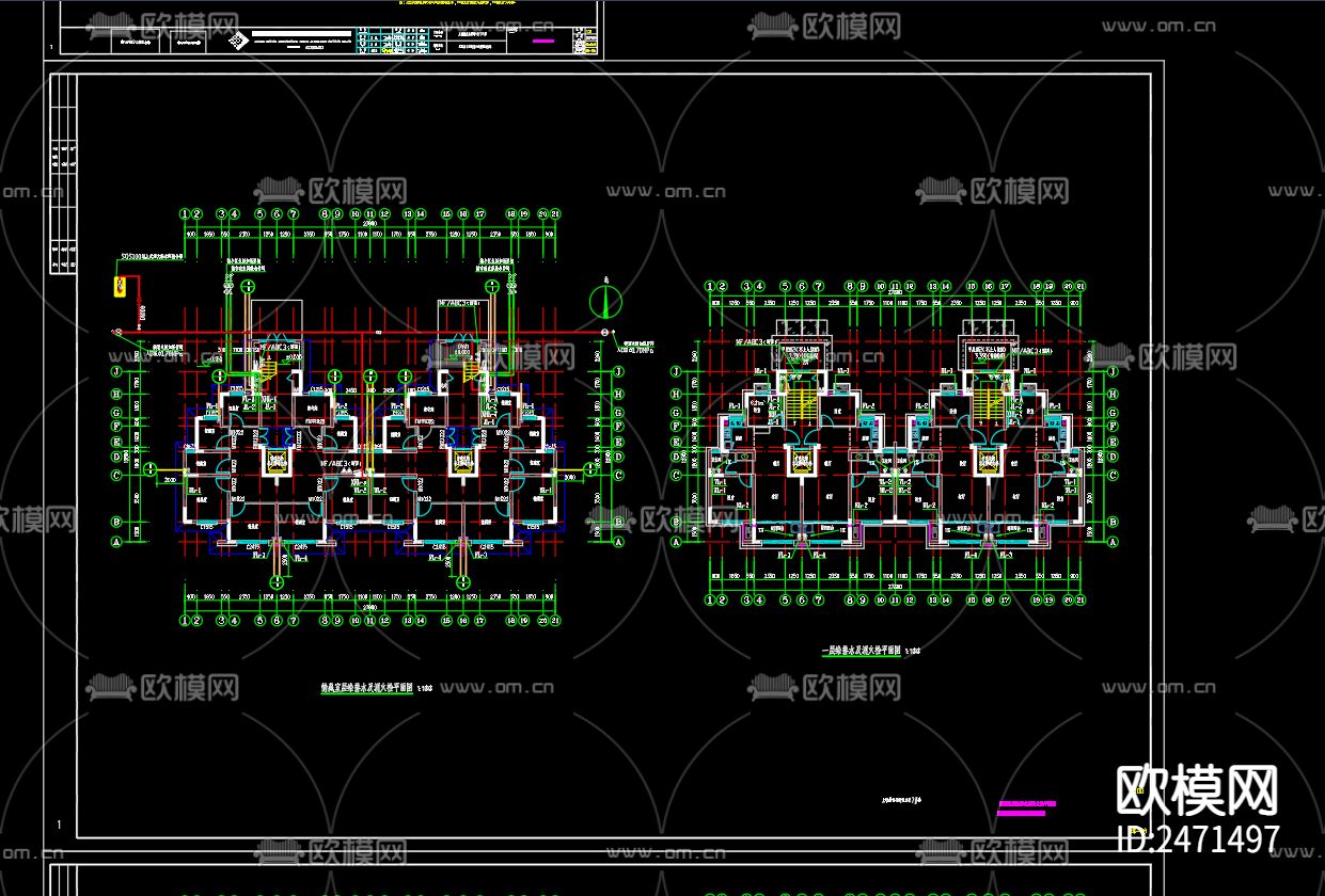 上塘龙井新苑7号楼给排水CAD施工图下载（渲染图4）