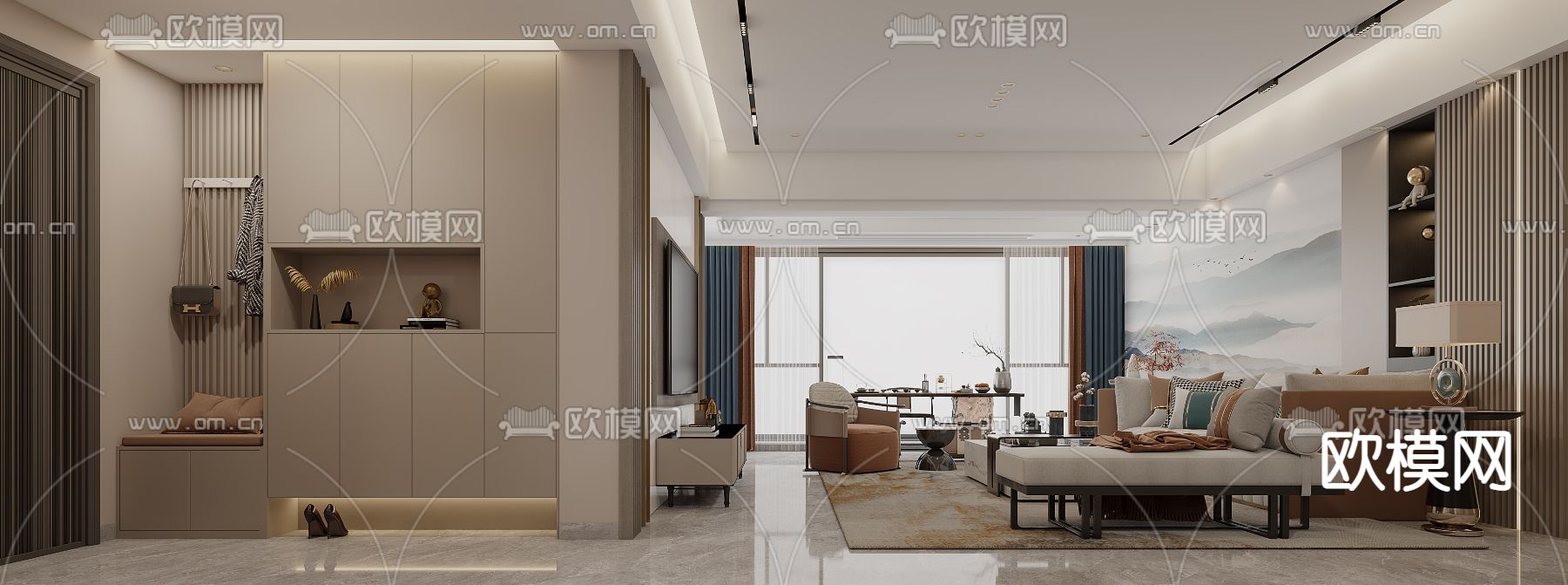 新中式客餐厅3d模型