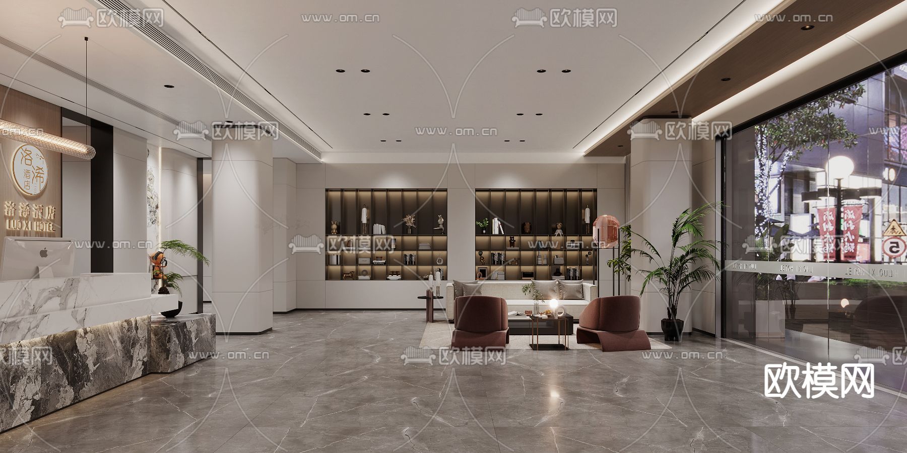 现代酒店大厅3d模型下载（渲染图1）