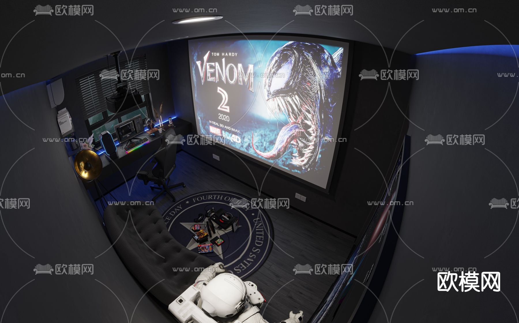 暗黑风电竞房 电玩室 游戏室3d模型