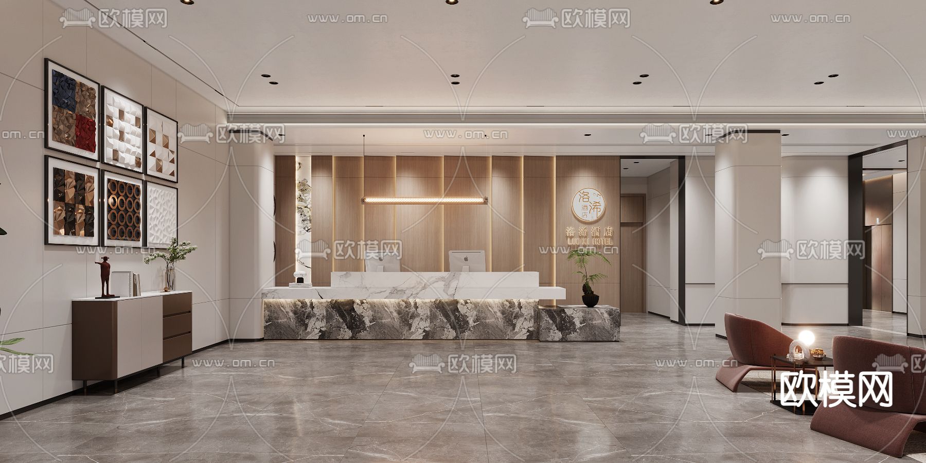 现代酒店大厅3d模型下载（渲染图2）