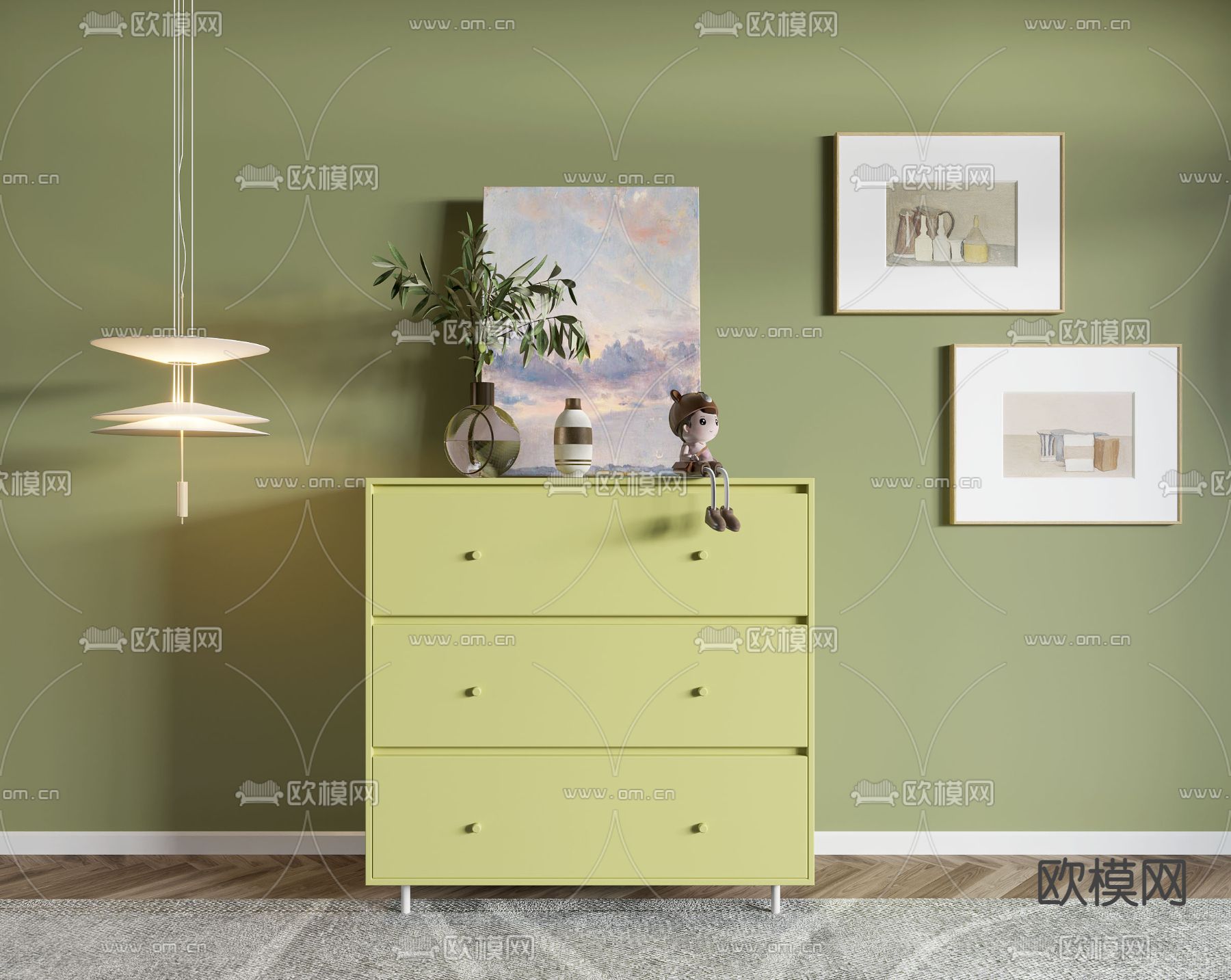 现代玄关柜 三斗柜3d模型下载