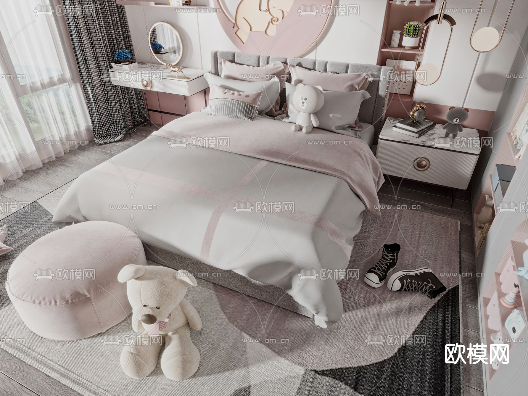 现代儿童床3d模型下载