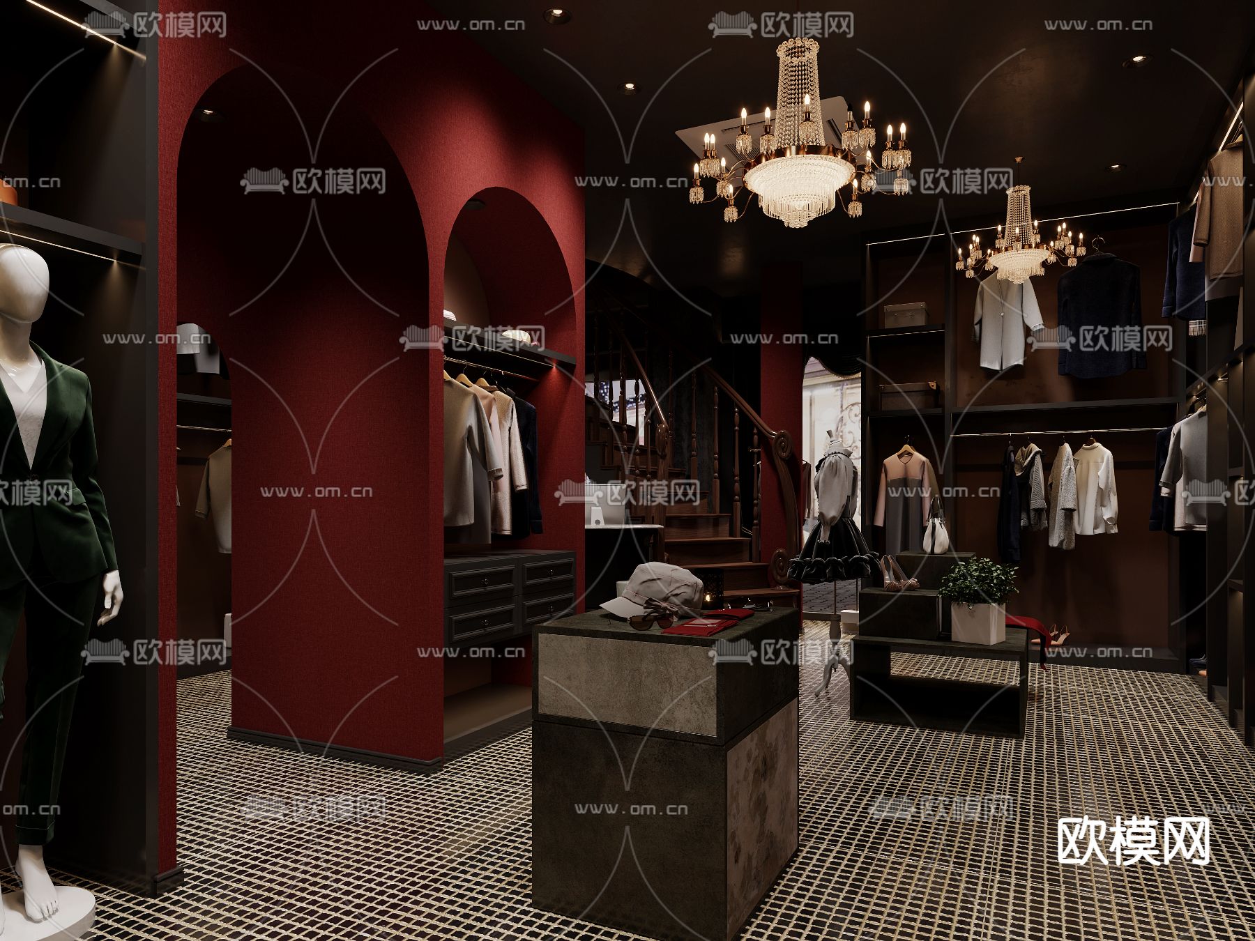 美式服装店3d模型下载（渲染图1）