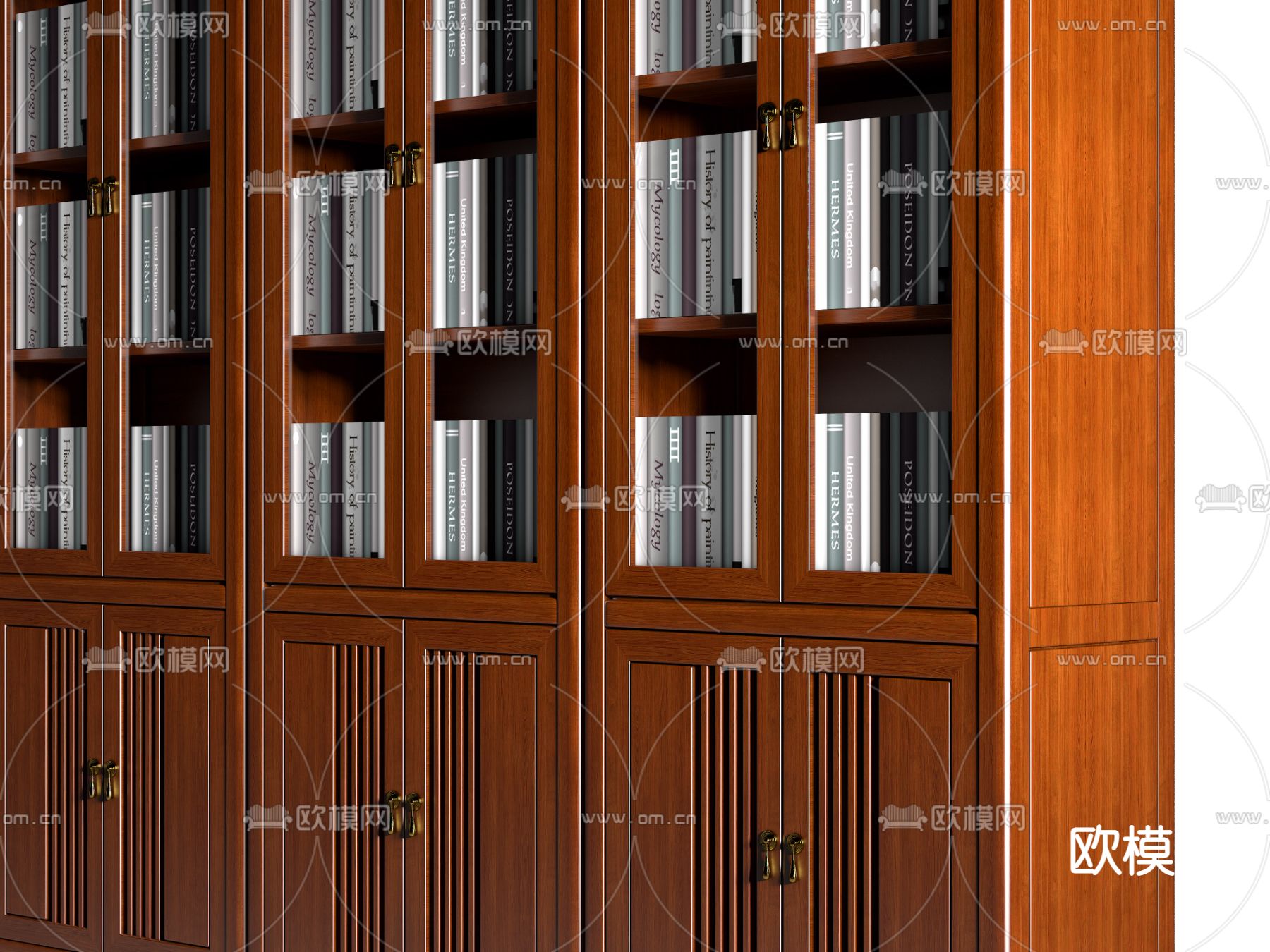 新中式书柜 文件柜3d模型下载（渲染图2）