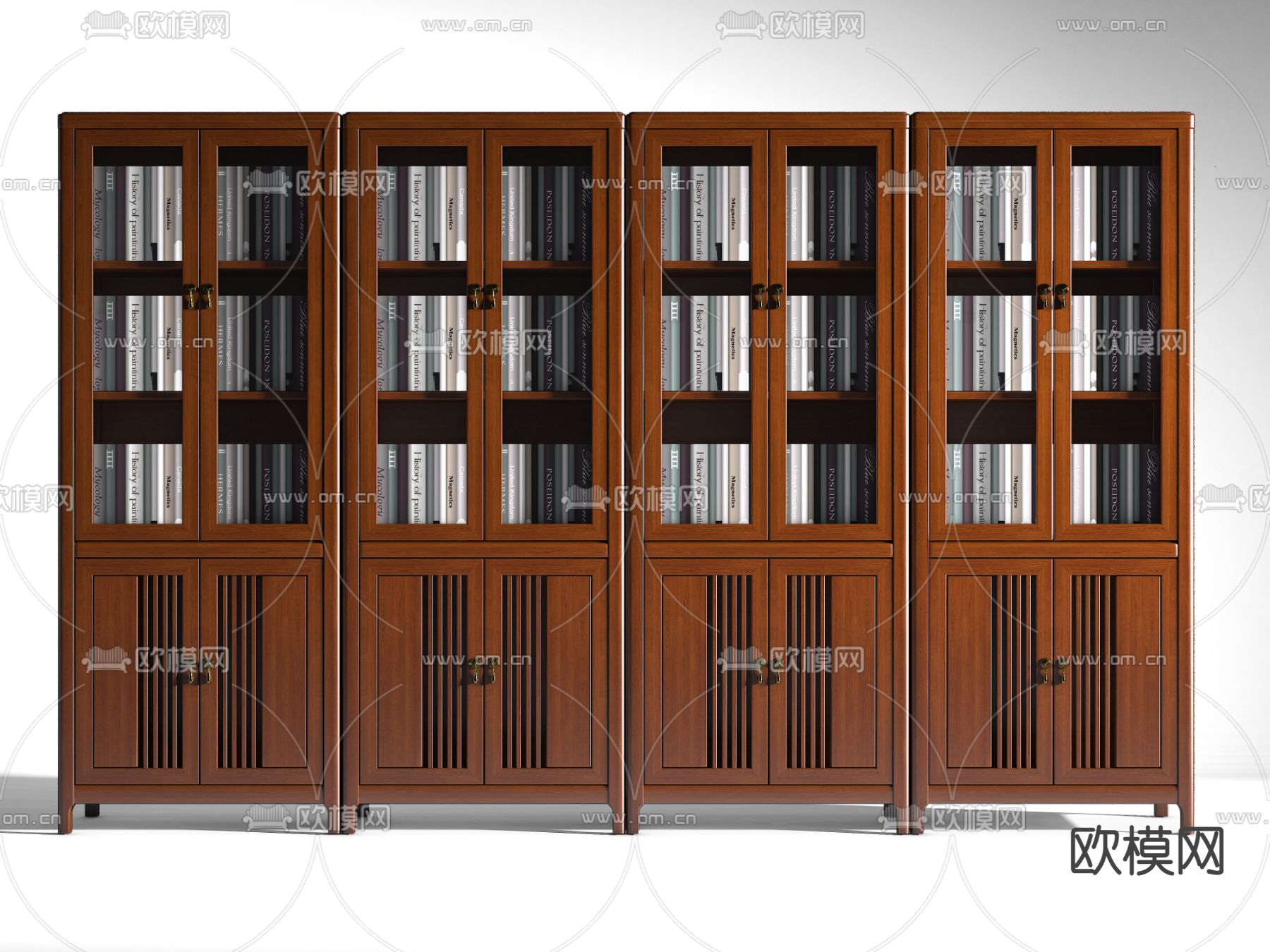 新中式书柜 文件柜3d模型下载（渲染图1）