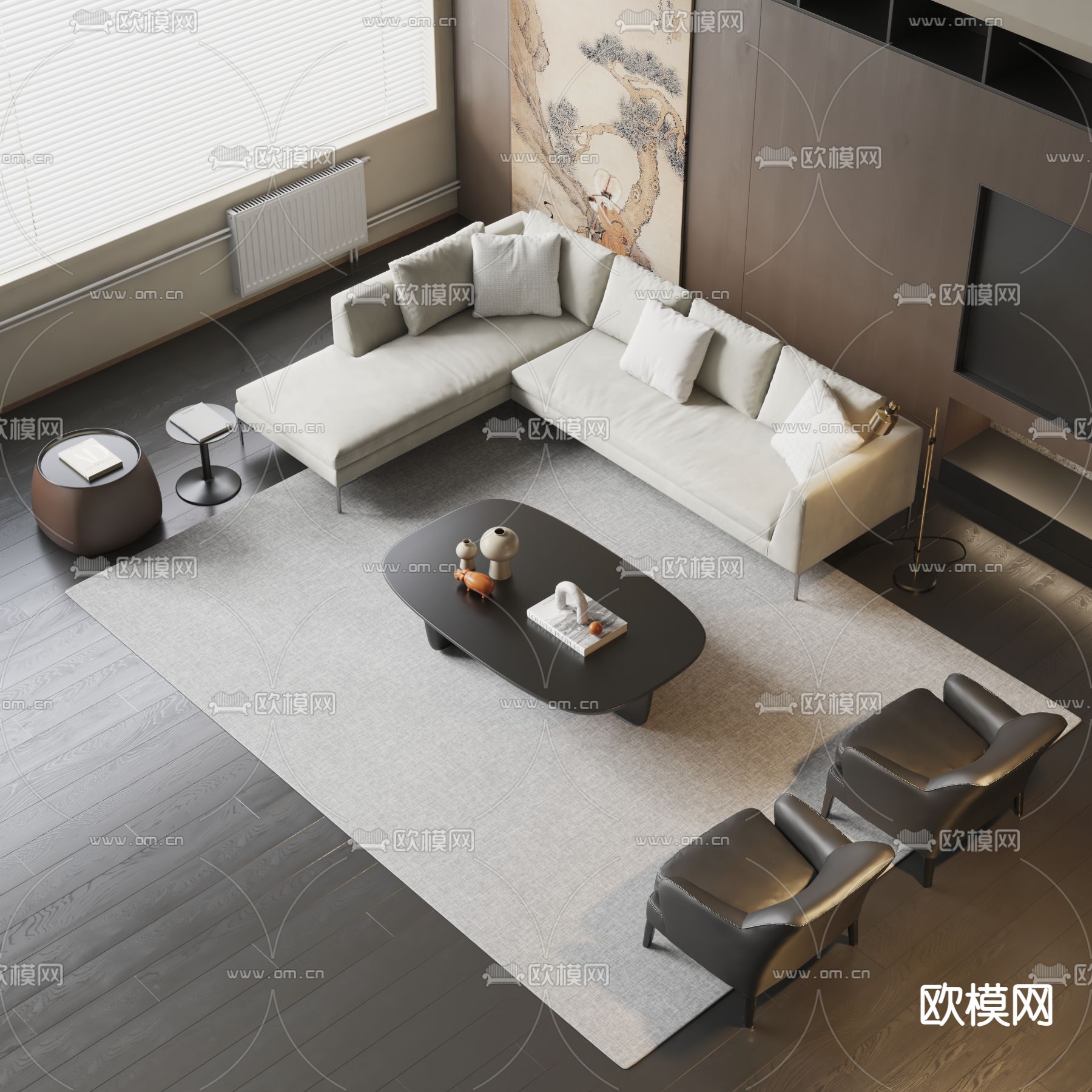 现代组合沙发3d模型下载_ID12299324_3dmax免费模型-欧模网
