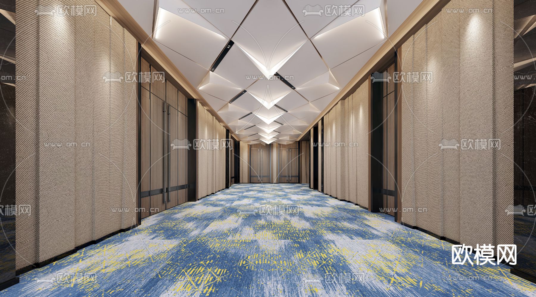 现代酒店走廊电梯间3d模型下载