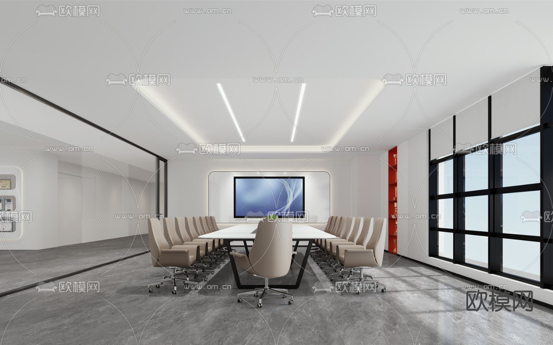 现代会议室 会议桌椅组合3d模型下载_ID12299428_3dmax免费模型-欧模网