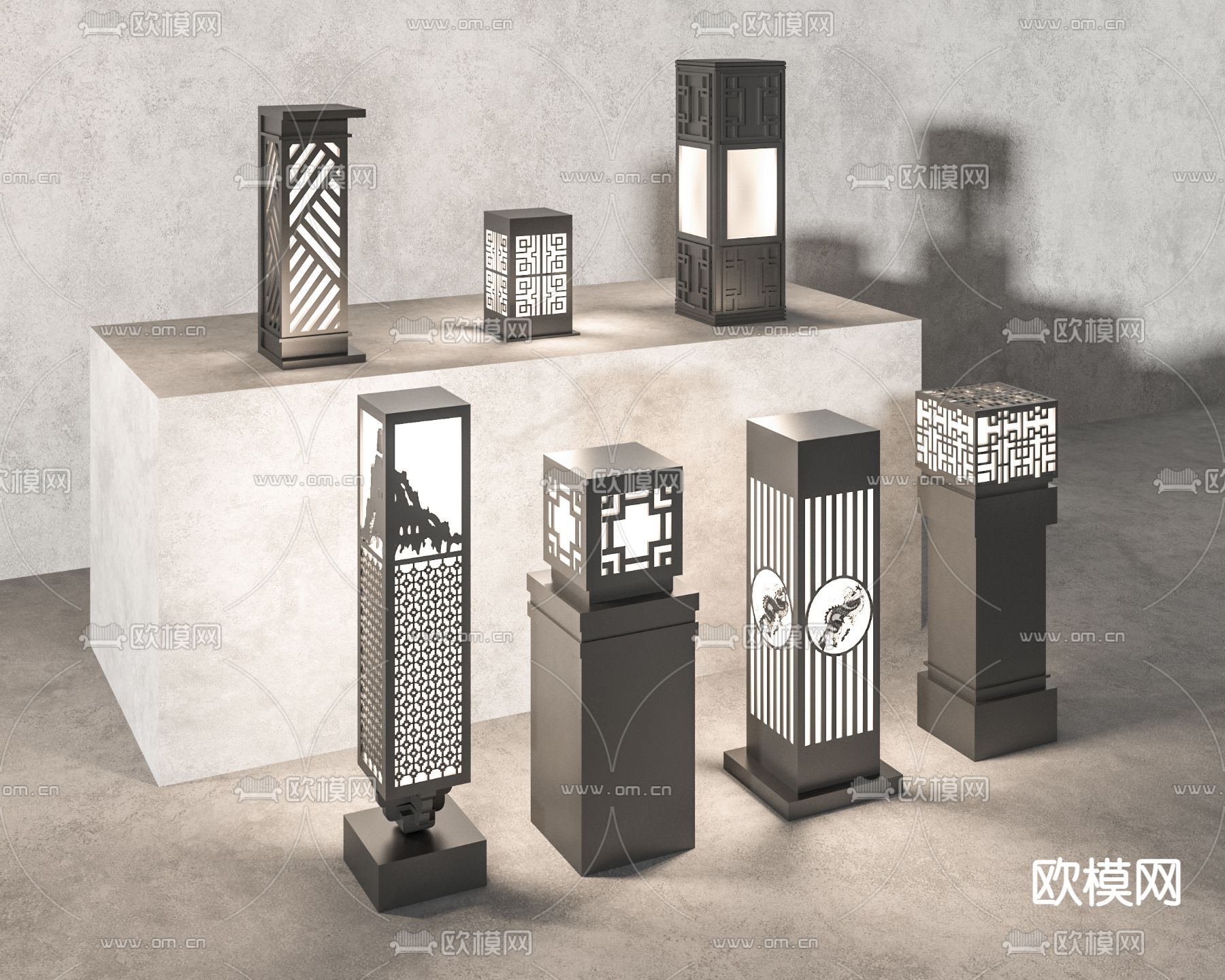景观灯 庭院地灯 户外灯 草坪灯 石灯3d模型下载
